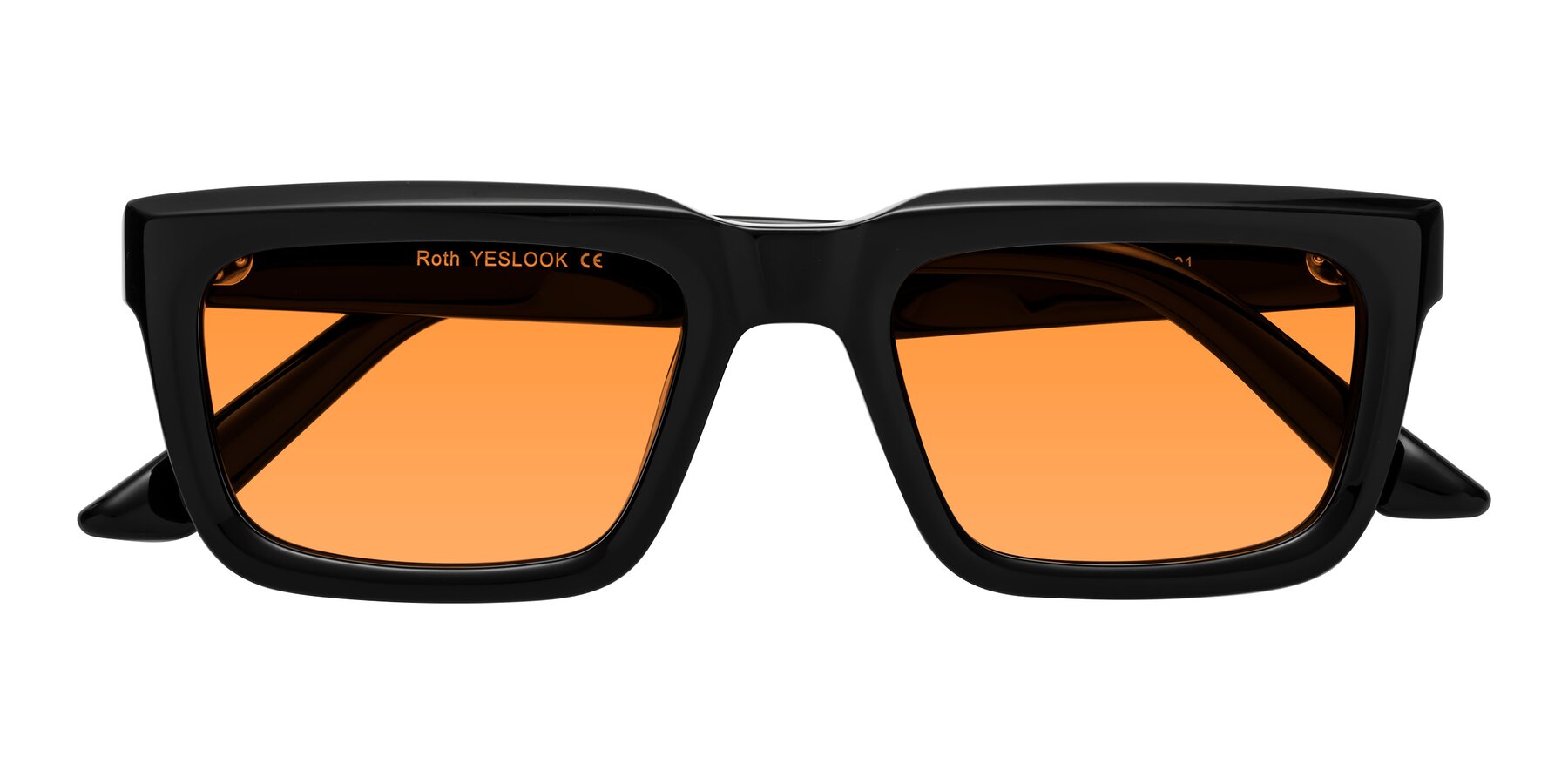 Folded Front of Roth in Black with Orange Tinted Lenses