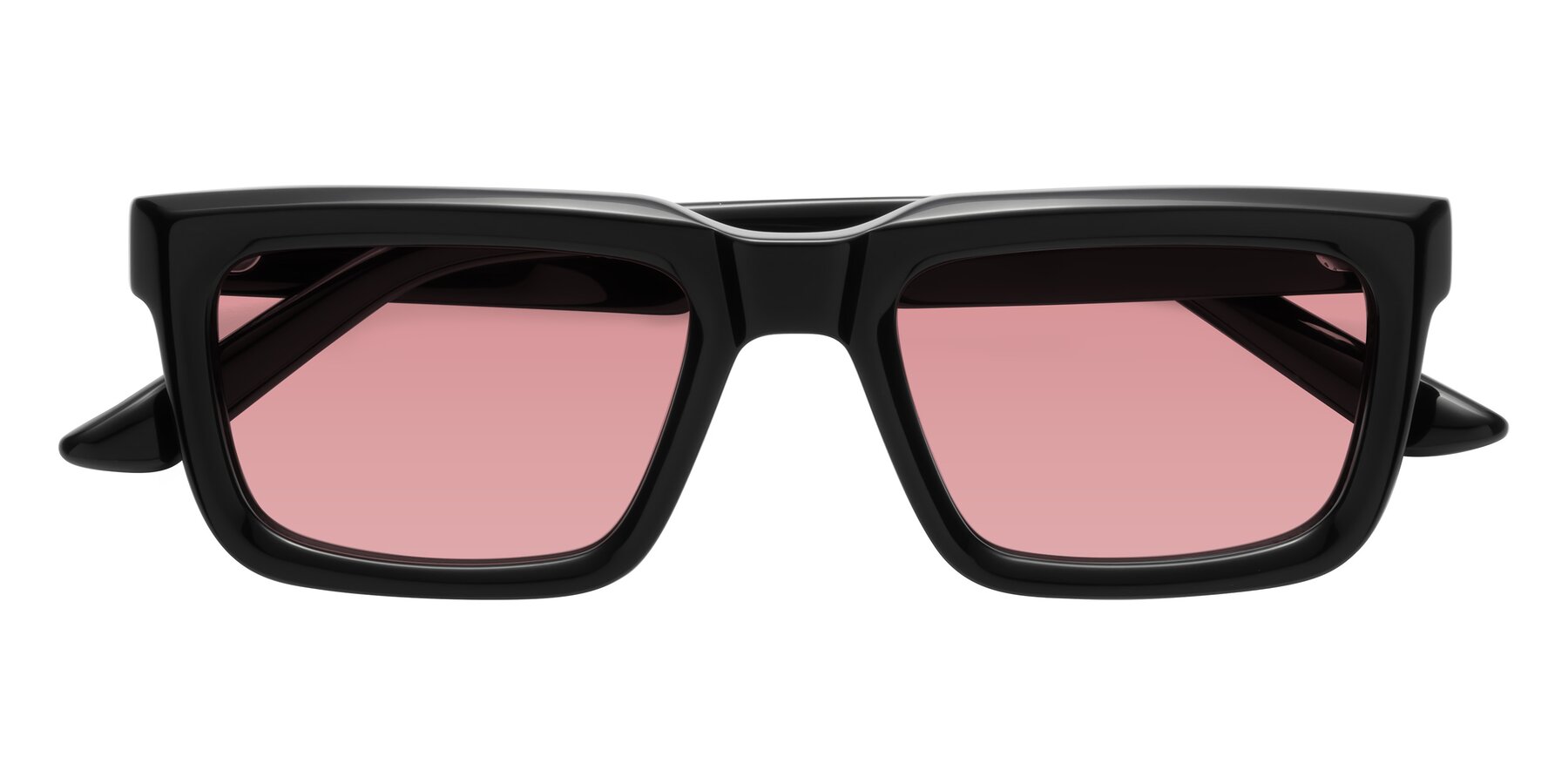 Folded Front of Roth in Black with Medium Garnet Tinted Lenses