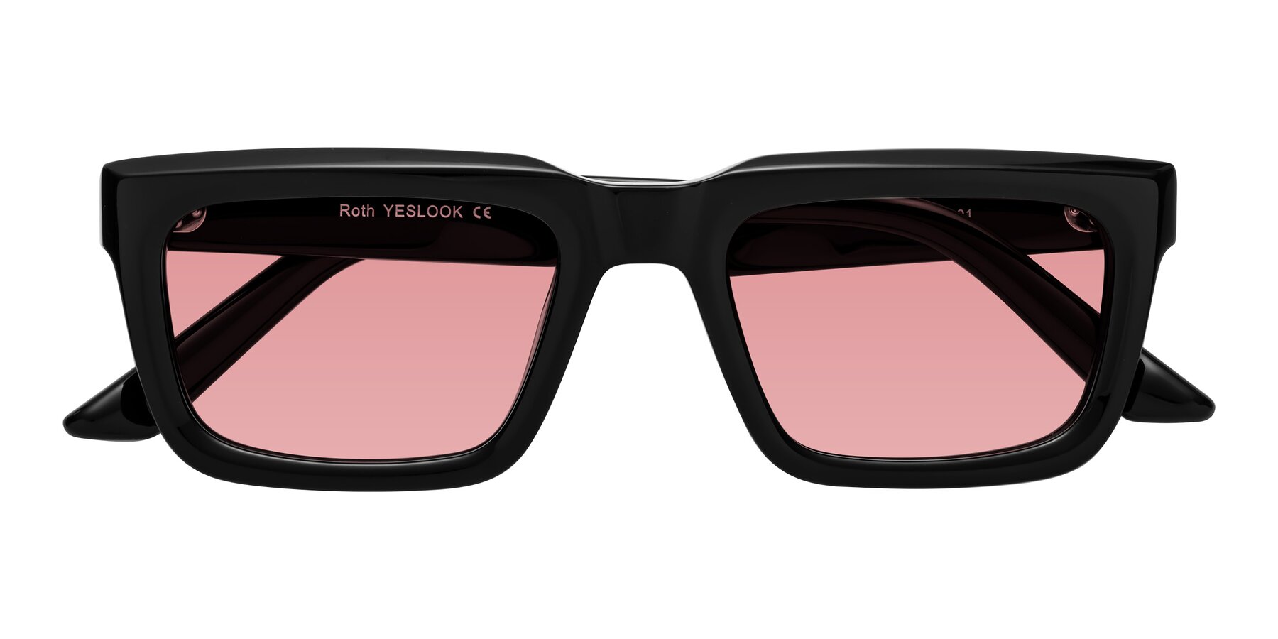 Folded Front of Roth in Black with Medium Garnet Tinted Lenses