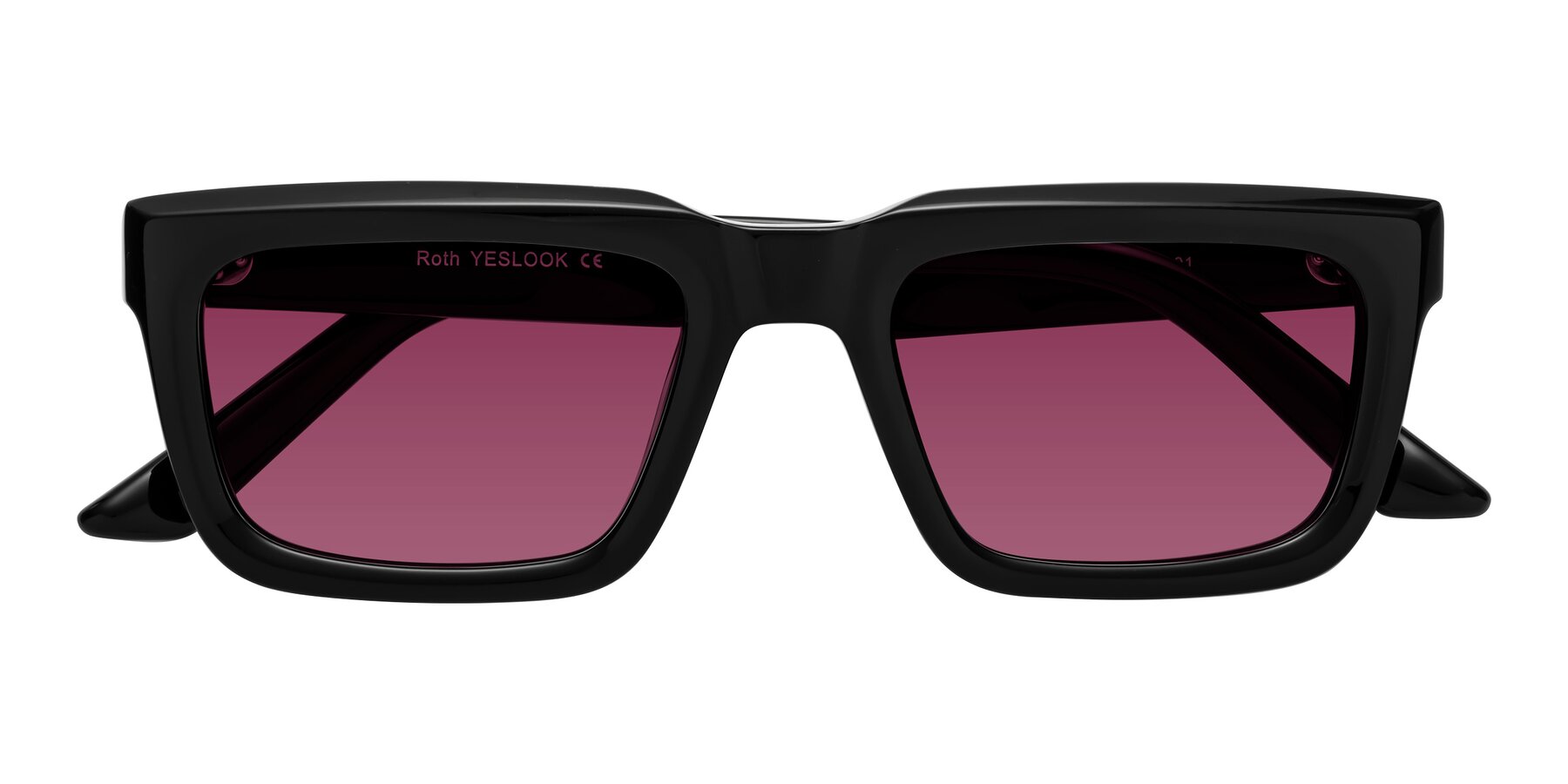 Folded Front of Roth in Black with Wine Tinted Lenses