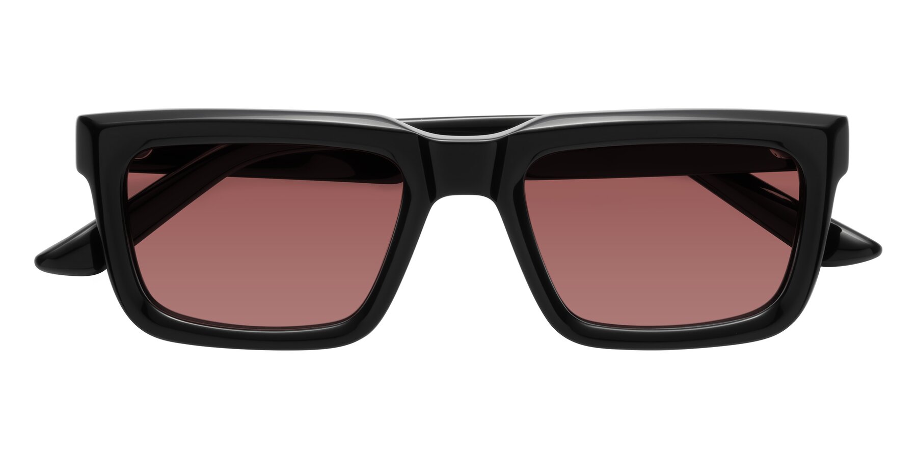 Folded Front of Roth in Black with Garnet Tinted Lenses