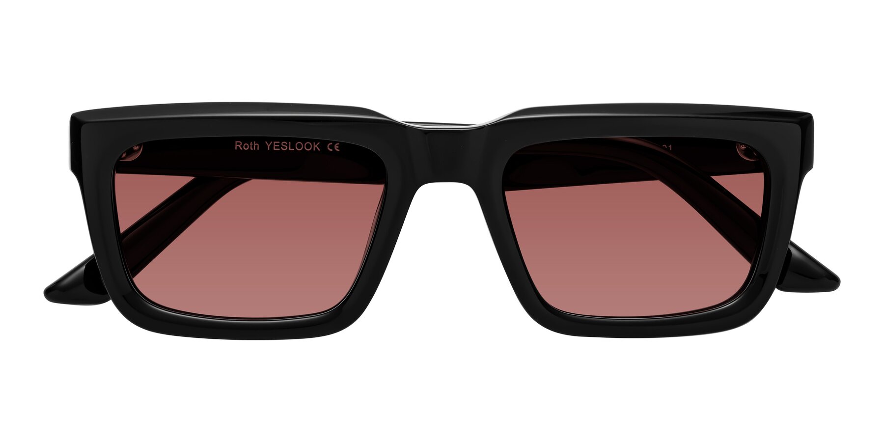 Folded Front of Roth in Black with Garnet Tinted Lenses