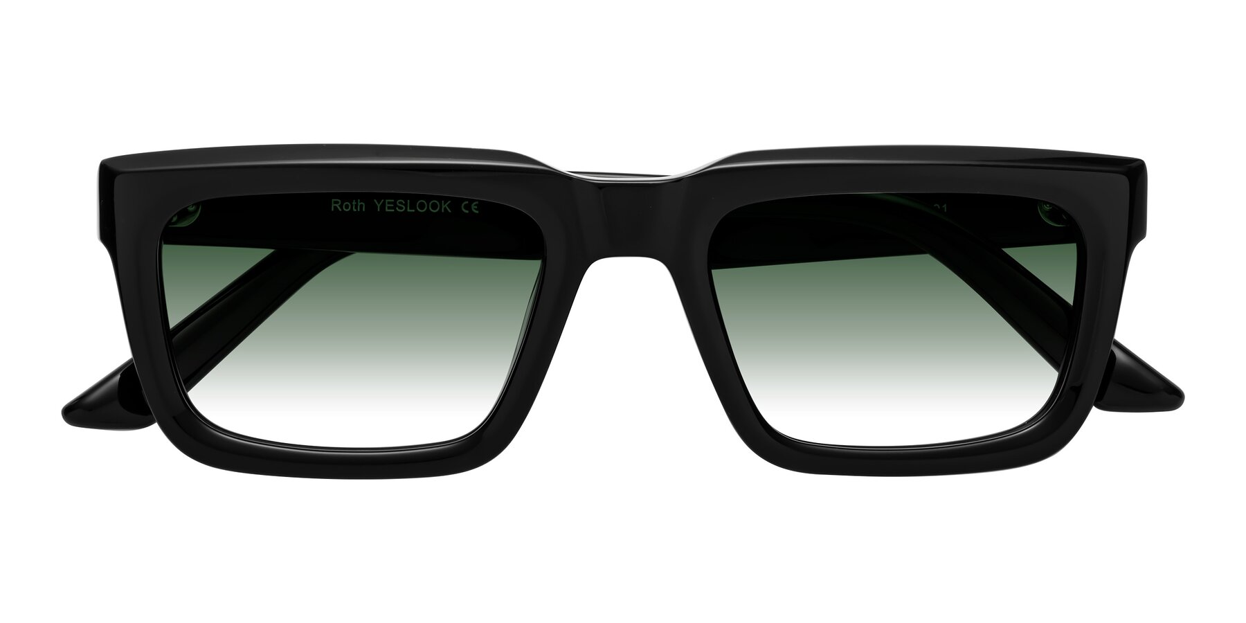 Folded Front of Roth in Black with Green Gradient Lenses