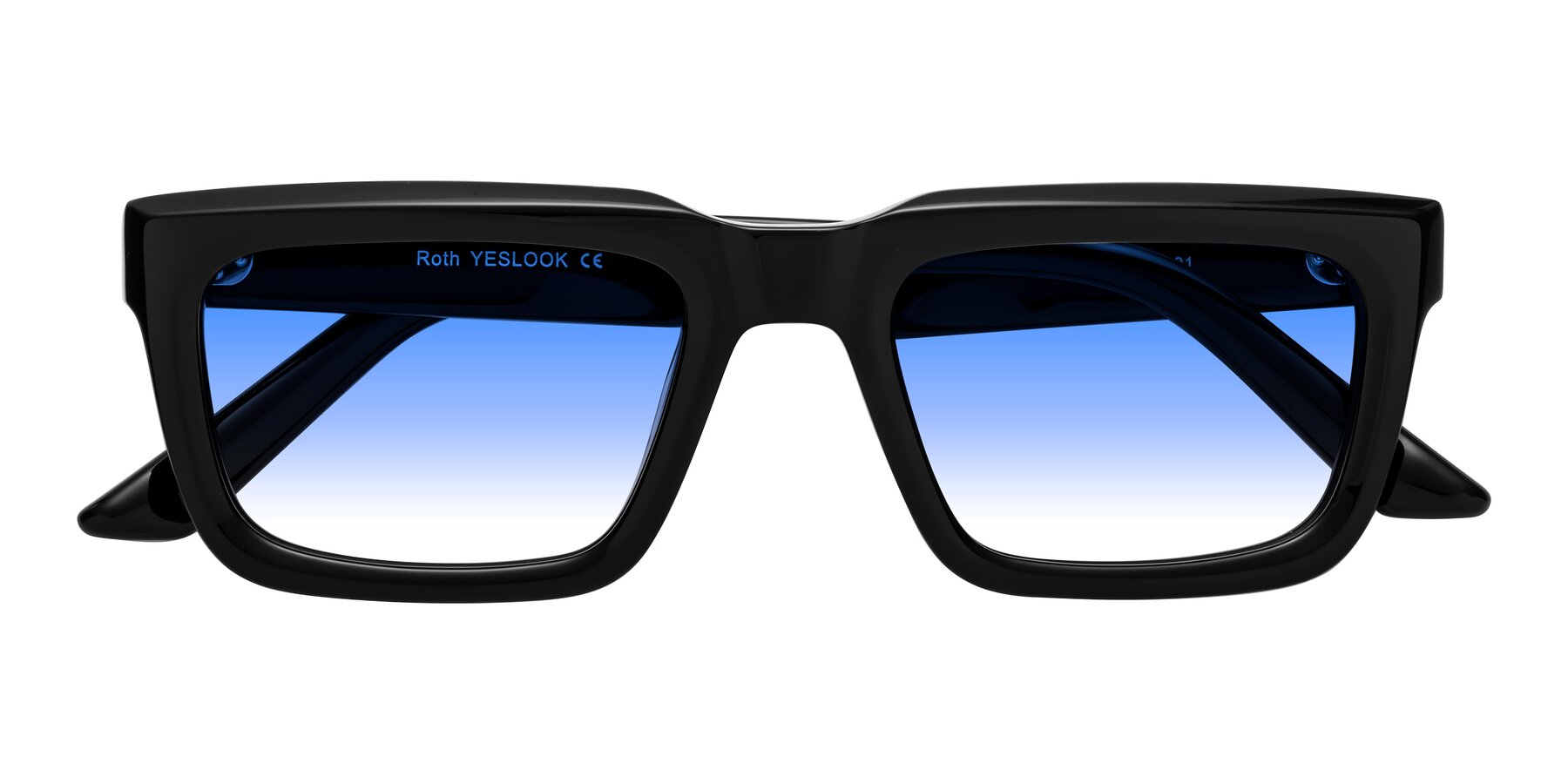 Folded Front of Roth in Black with Blue Gradient Lenses