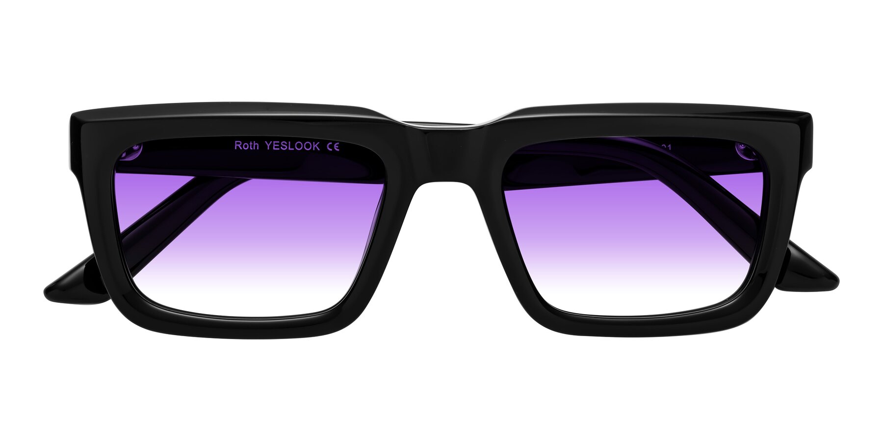 Folded Front of Roth in Black with Purple Gradient Lenses