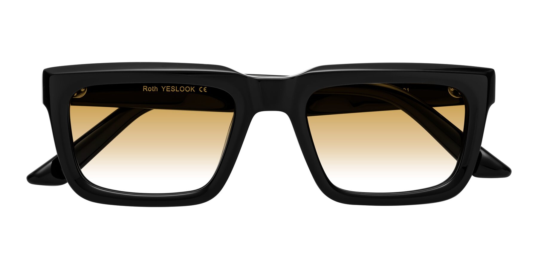 Folded Front of Roth in Black with Champagne Gradient Lenses