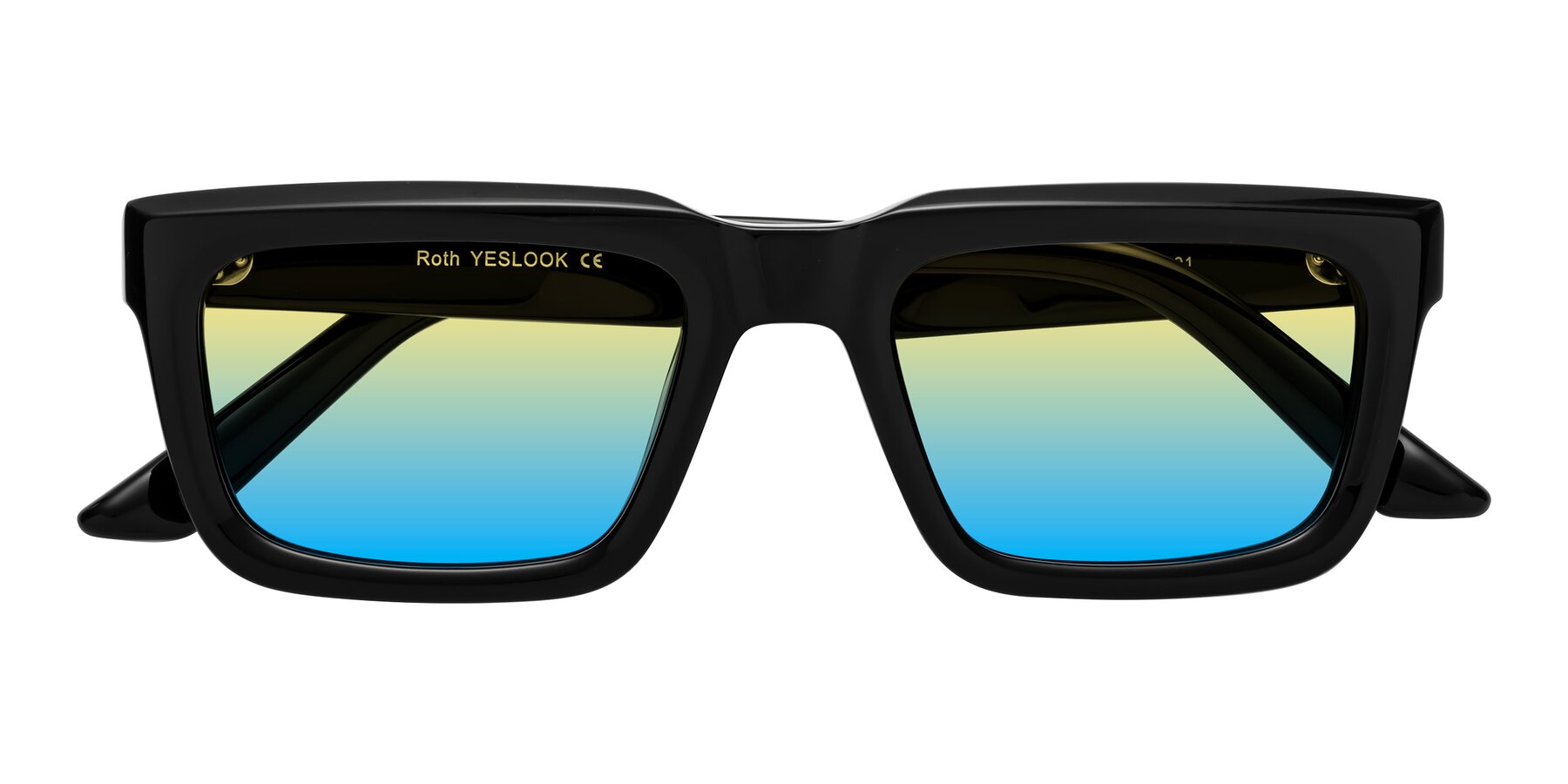 Folded Front of Roth in Black with Yellow / Blue Gradient Lenses