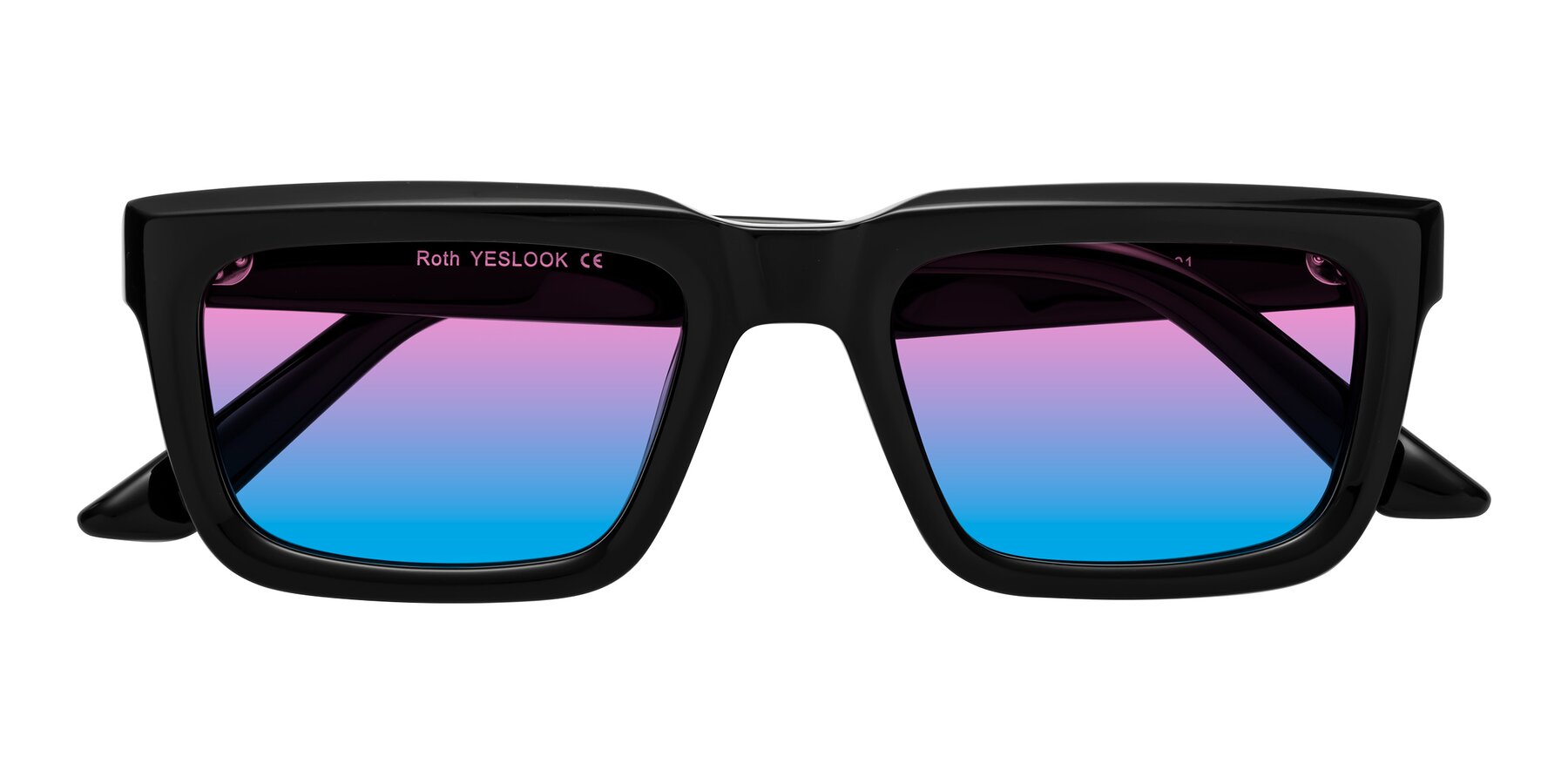 Folded Front of Roth in Black with Pink / Blue Gradient Lenses