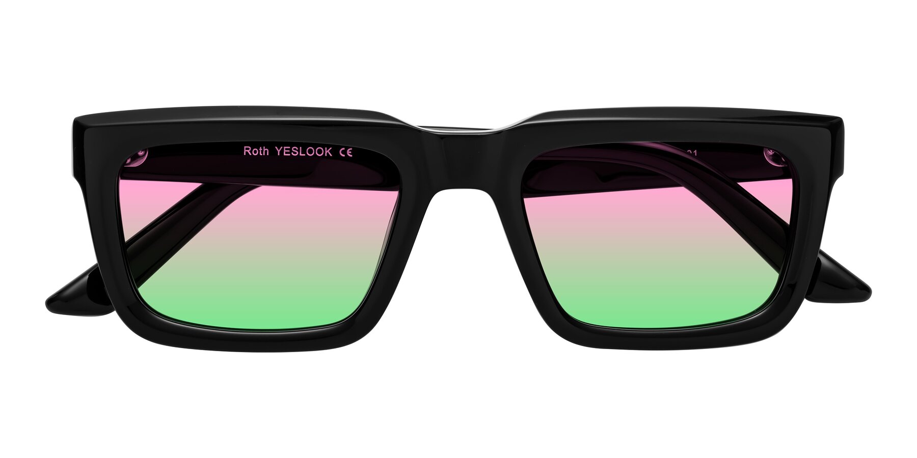 Folded Front of Roth in Black with Pink / Green Gradient Lenses