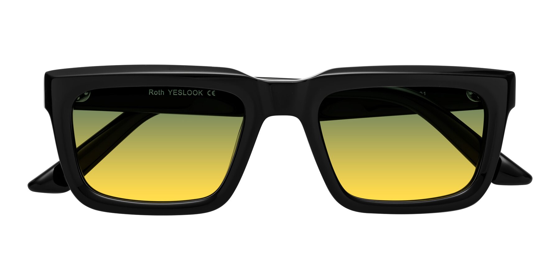 Folded Front of Roth in Black with Green / Yellow Gradient Lenses