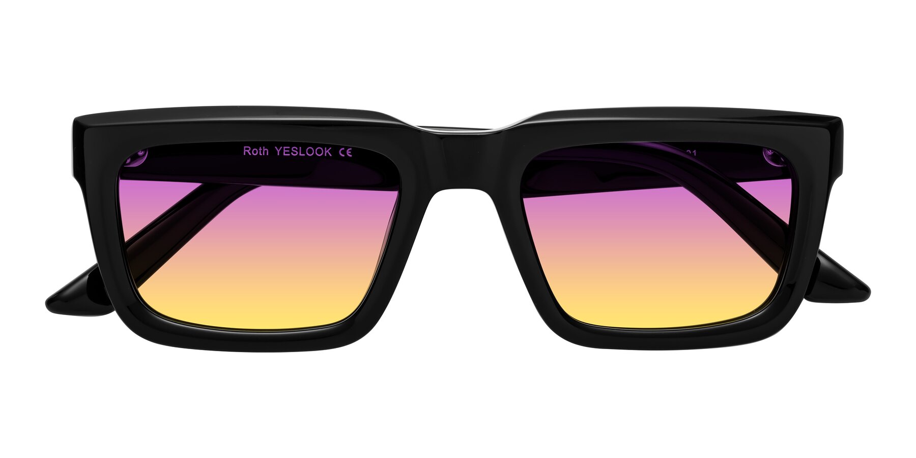 Folded Front of Roth in Black with Purple / Yellow Gradient Lenses