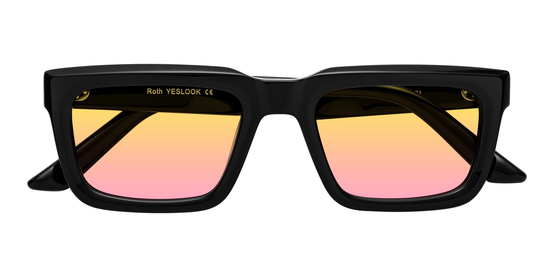 Folded Front of Roth in Black with Yellow / Pink Gradient Lenses