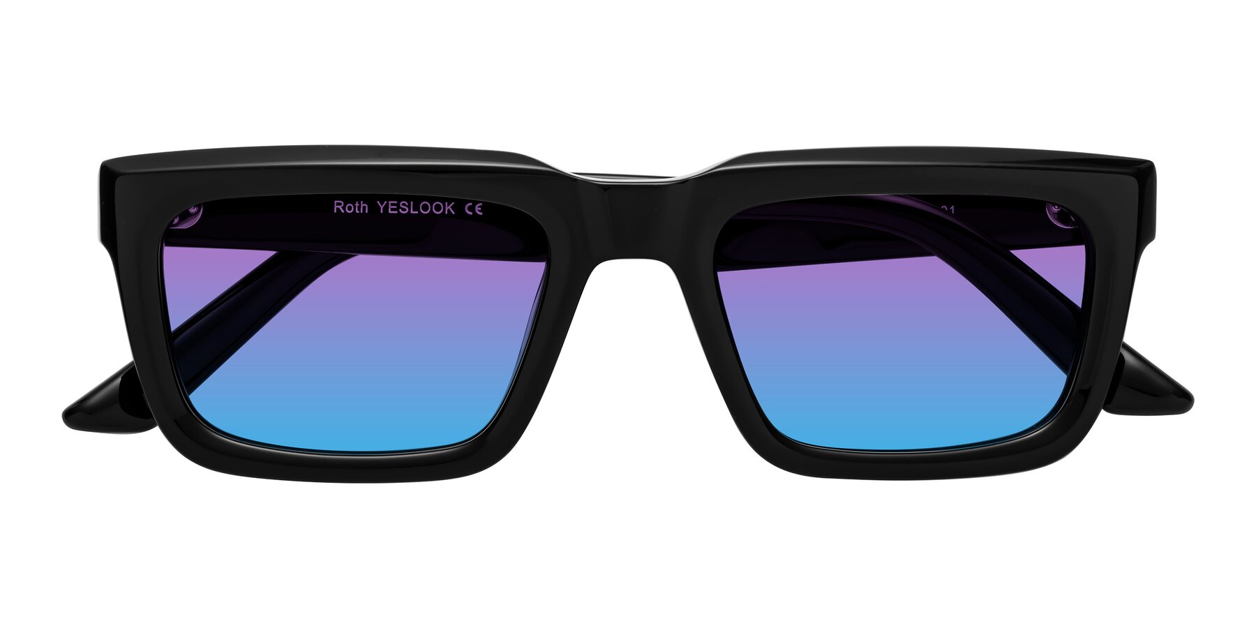 Folded Front of Roth in Black with Purple / Blue Gradient Lenses