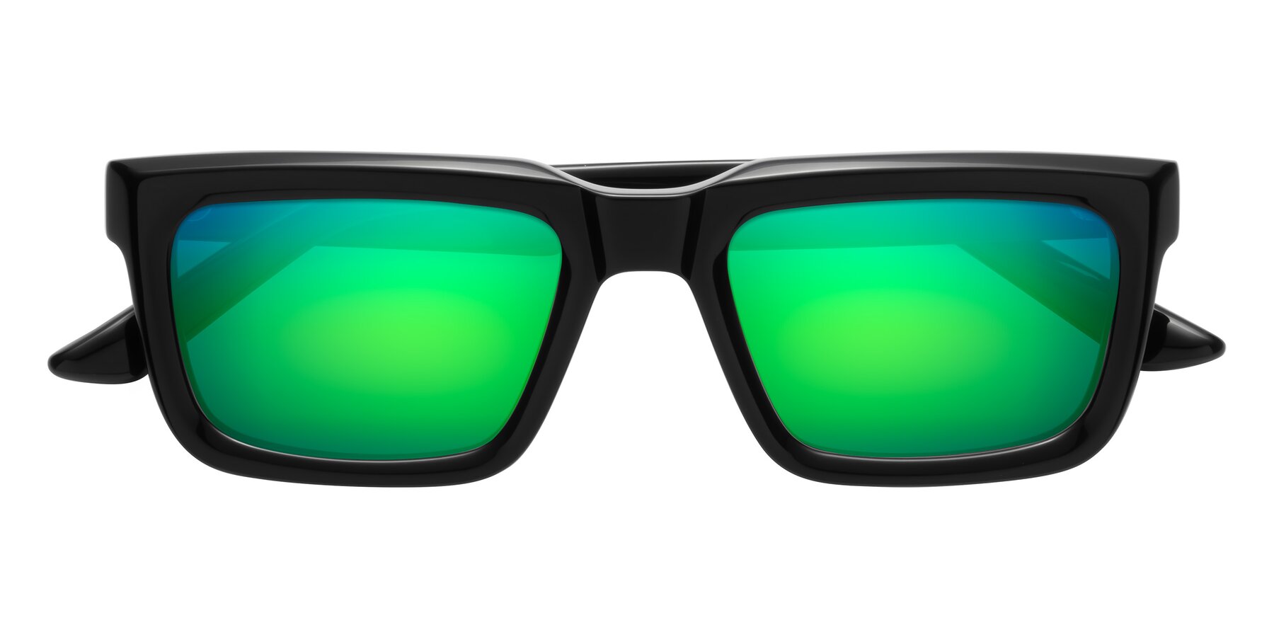 Folded Front of Roth in Black with Green Mirrored Lenses