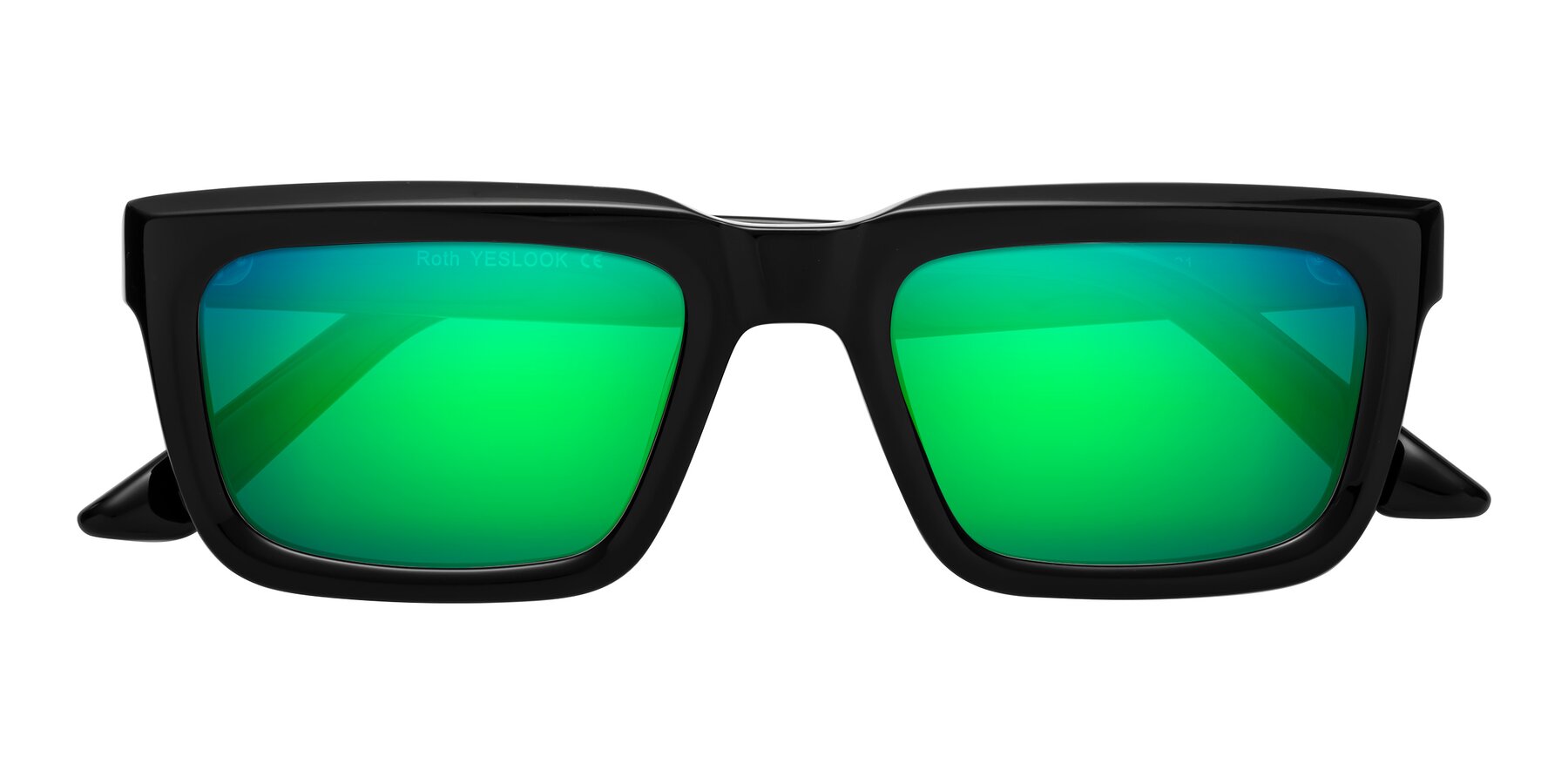 Folded Front of Roth in Black with Green Mirrored Lenses