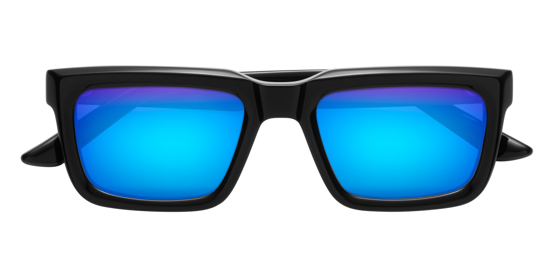 Folded Front of Roth in Black with Blue Mirrored Lenses