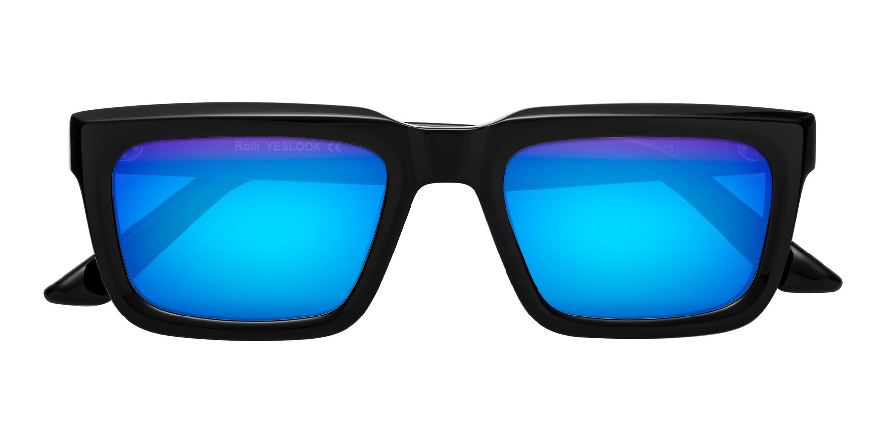 Folded Front of Roth in Black with Blue Mirrored Lenses