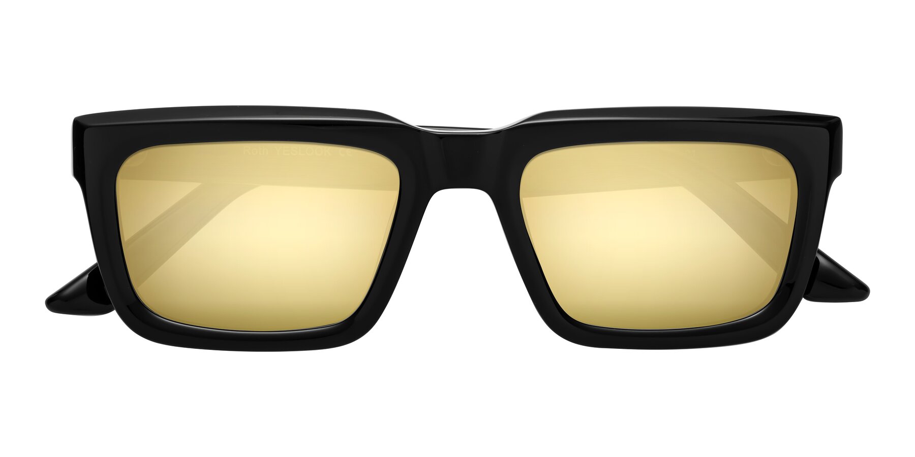 Folded Front of Roth in Black with Gold Mirrored Lenses