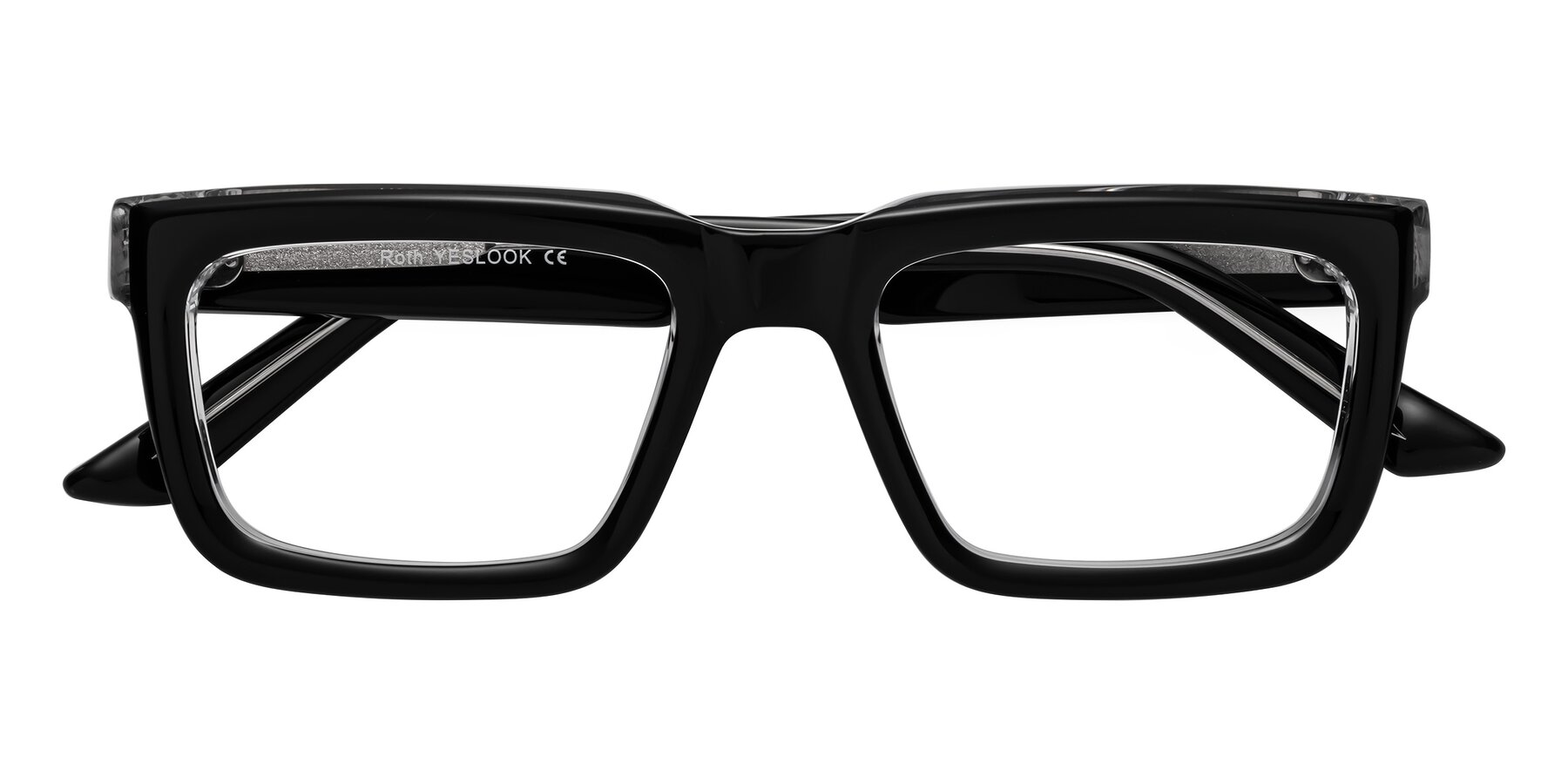 Folded Front of Roth in Black-Clear with Clear Eyeglass Lenses