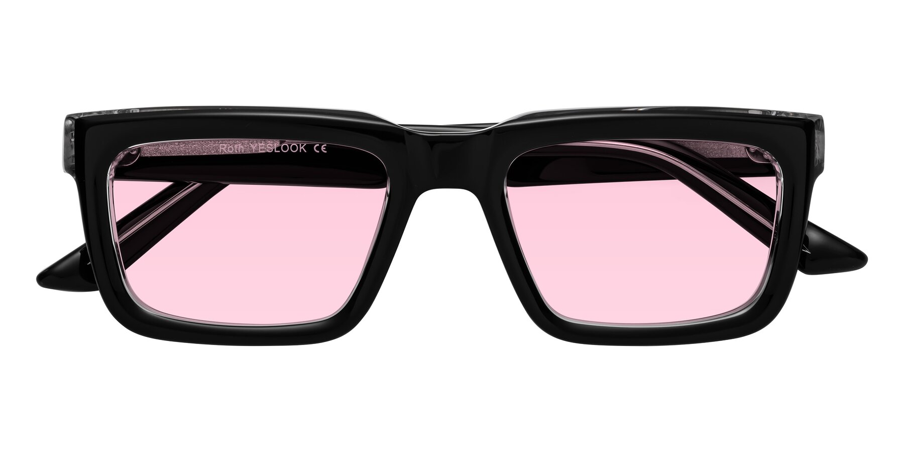 Folded Front of Roth in Black-Clear with Light Pink Tinted Lenses