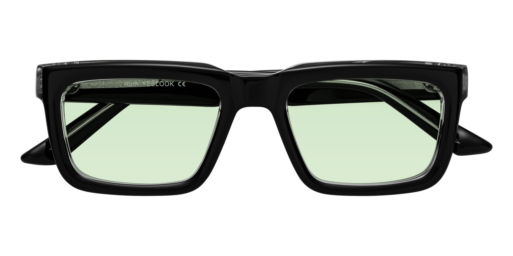 Folded Front of Roth in Black-Clear with Light Green Tinted Lenses