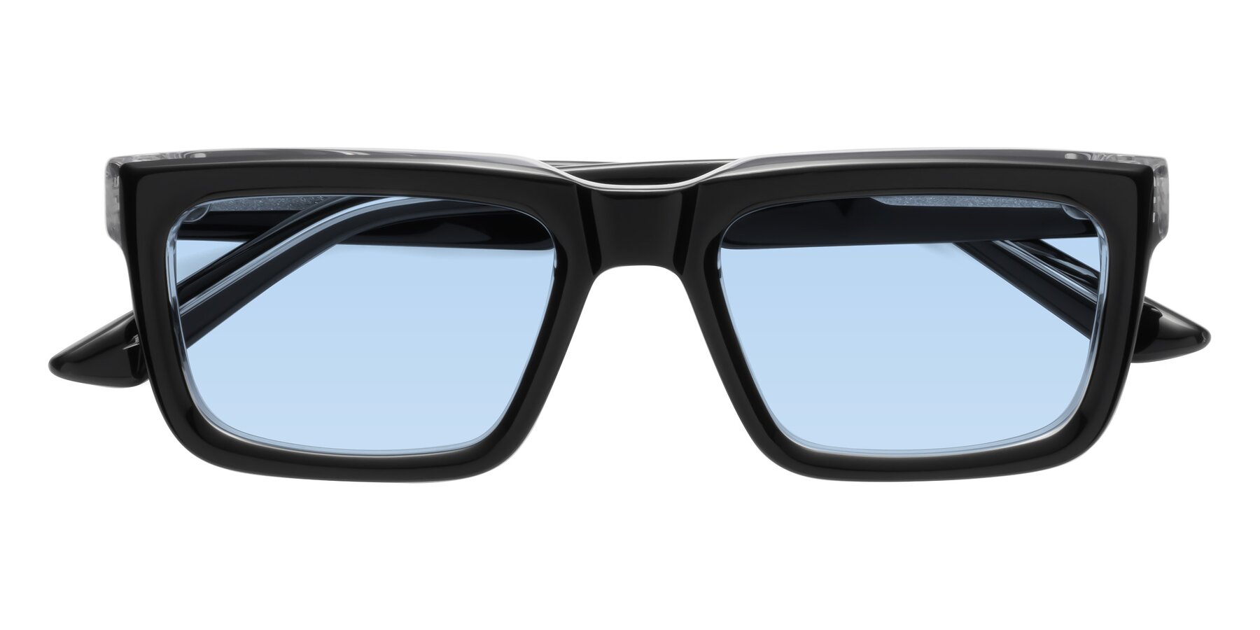 Folded Front of Roth in Black-Clear with Light Blue Tinted Lenses