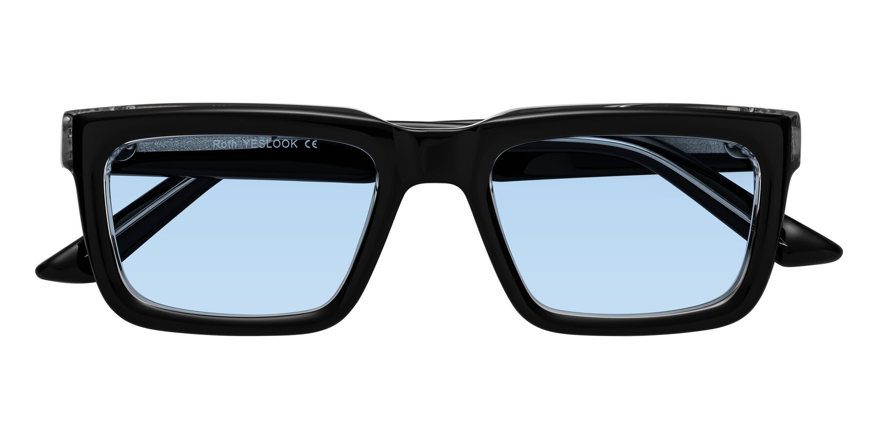 Folded Front of Roth in Black-Clear with Light Blue Tinted Lenses