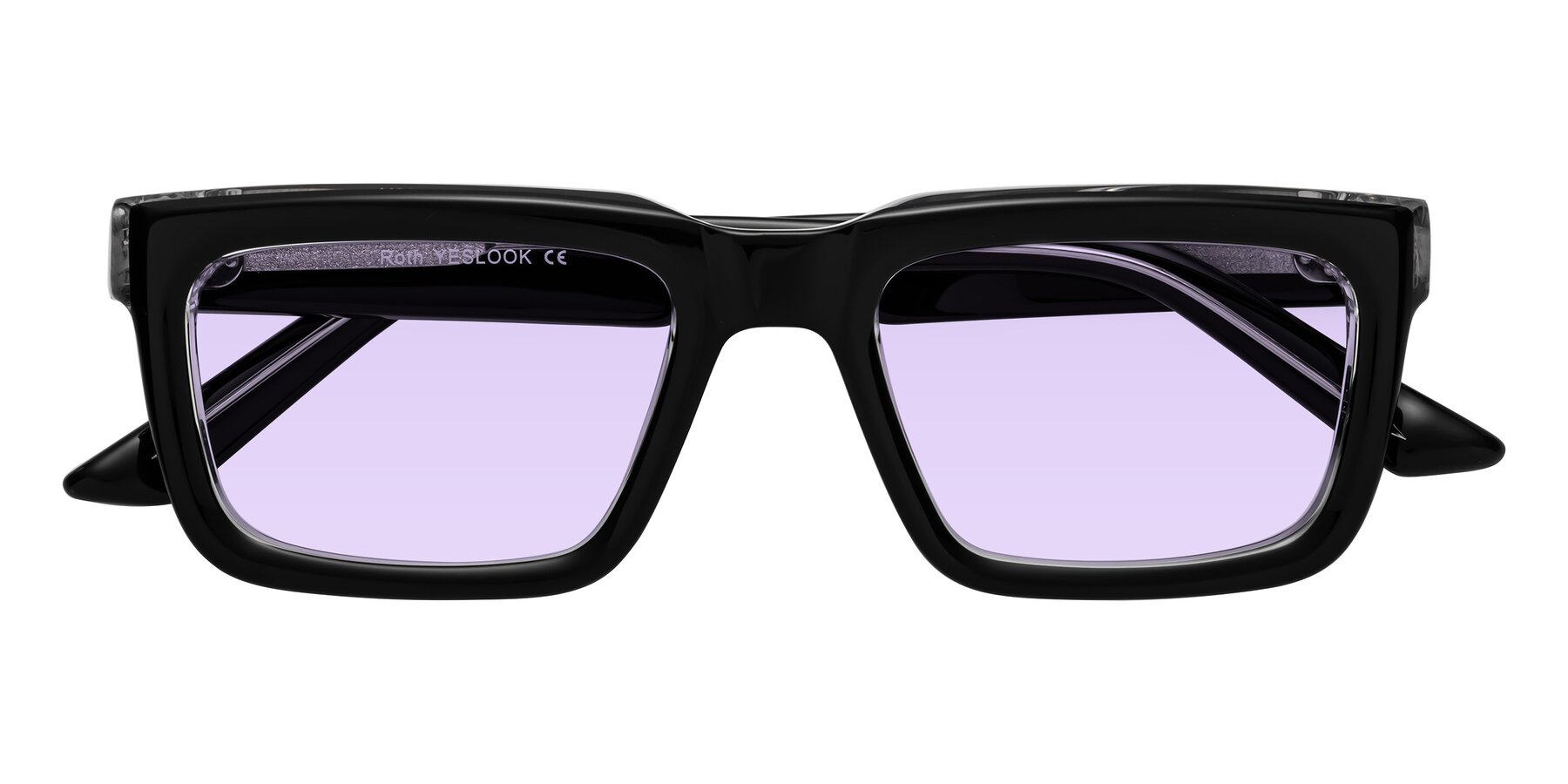 Folded Front of Roth in Black-Clear with Light Purple Tinted Lenses