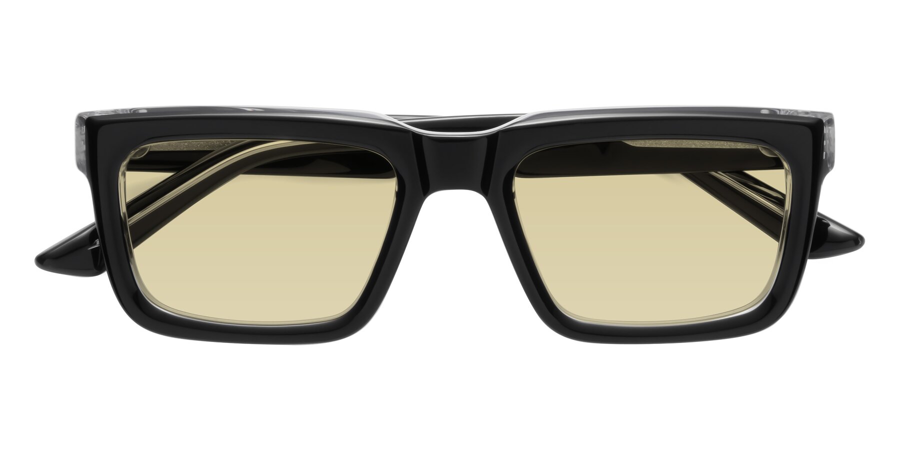 Folded Front of Roth in Black-Clear with Light Champagne Tinted Lenses