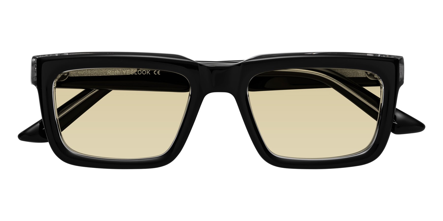 Folded Front of Roth in Black-Clear with Light Champagne Tinted Lenses