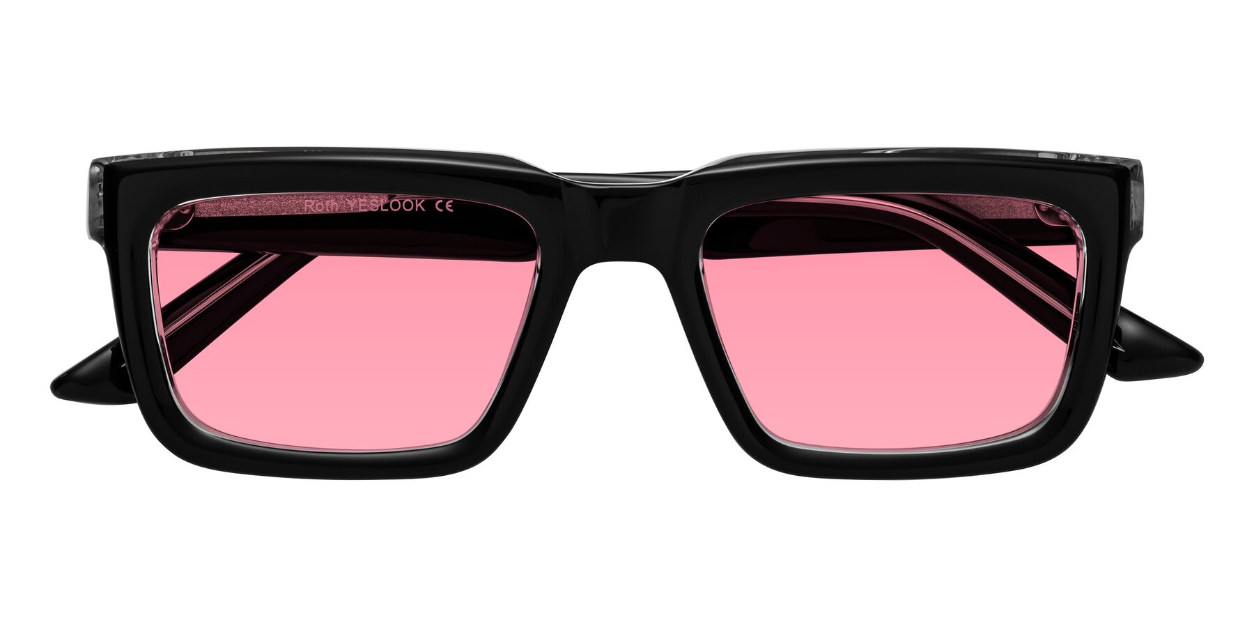 Folded Front of Roth in Black-Clear with Pink Tinted Lenses