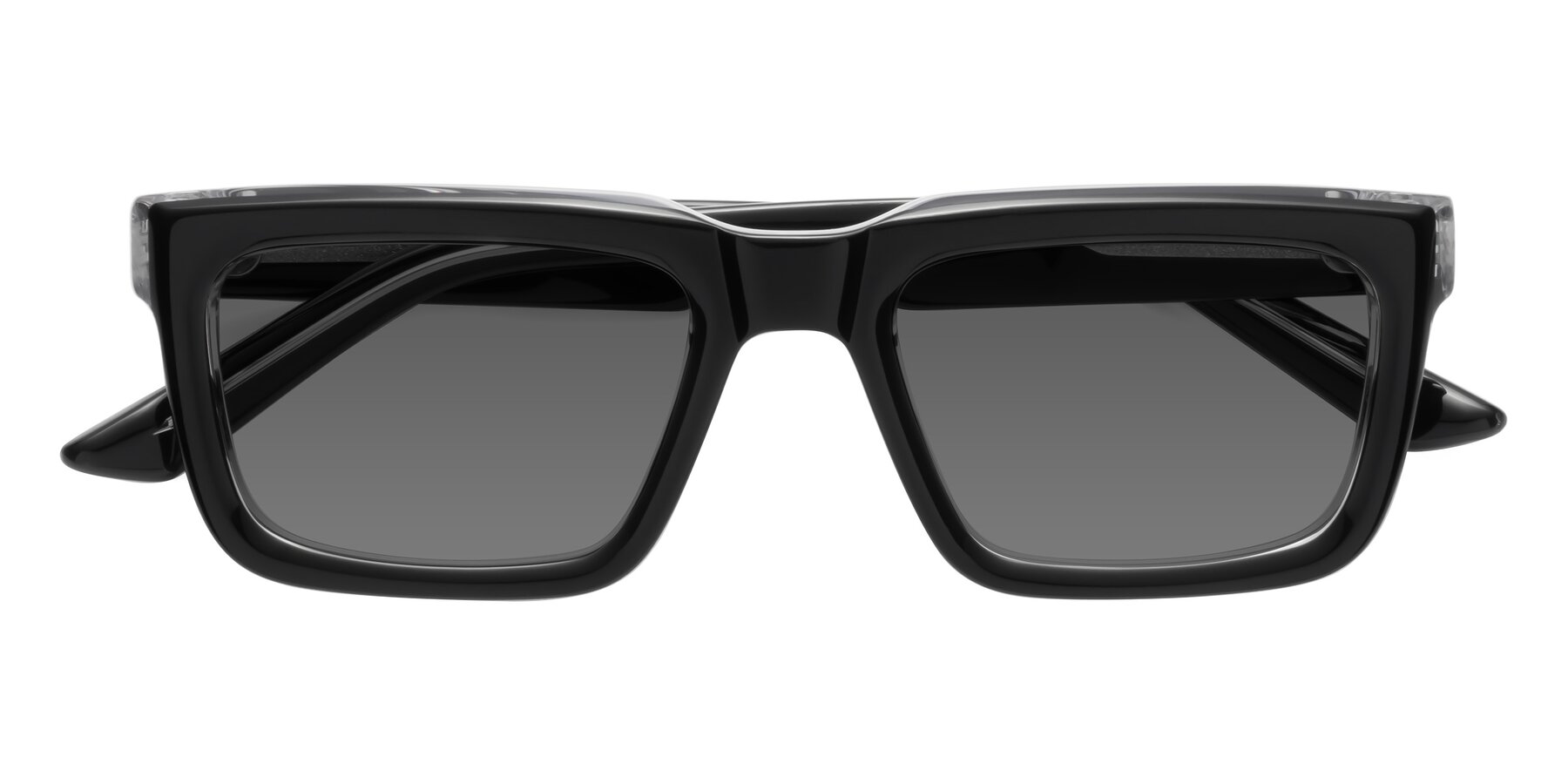 Folded Front of Roth in Black-Clear with Medium Gray Tinted Lenses