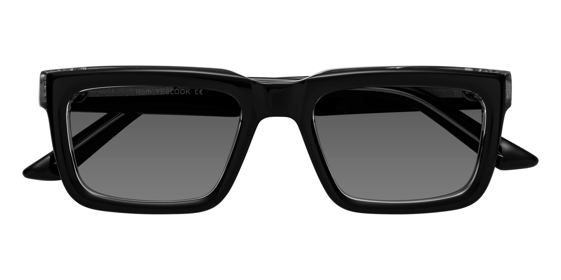 Folded Front of Roth in Black-Clear with Medium Gray Tinted Lenses