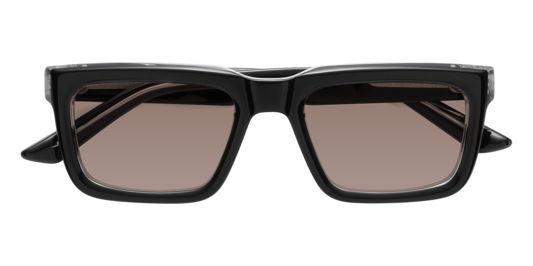 Folded Front of Roth in Black-Clear with Medium Brown Tinted Lenses