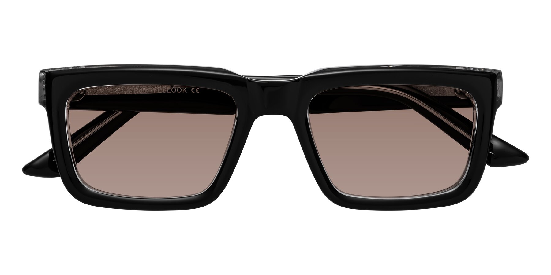 Folded Front of Roth in Black-Clear with Medium Brown Tinted Lenses