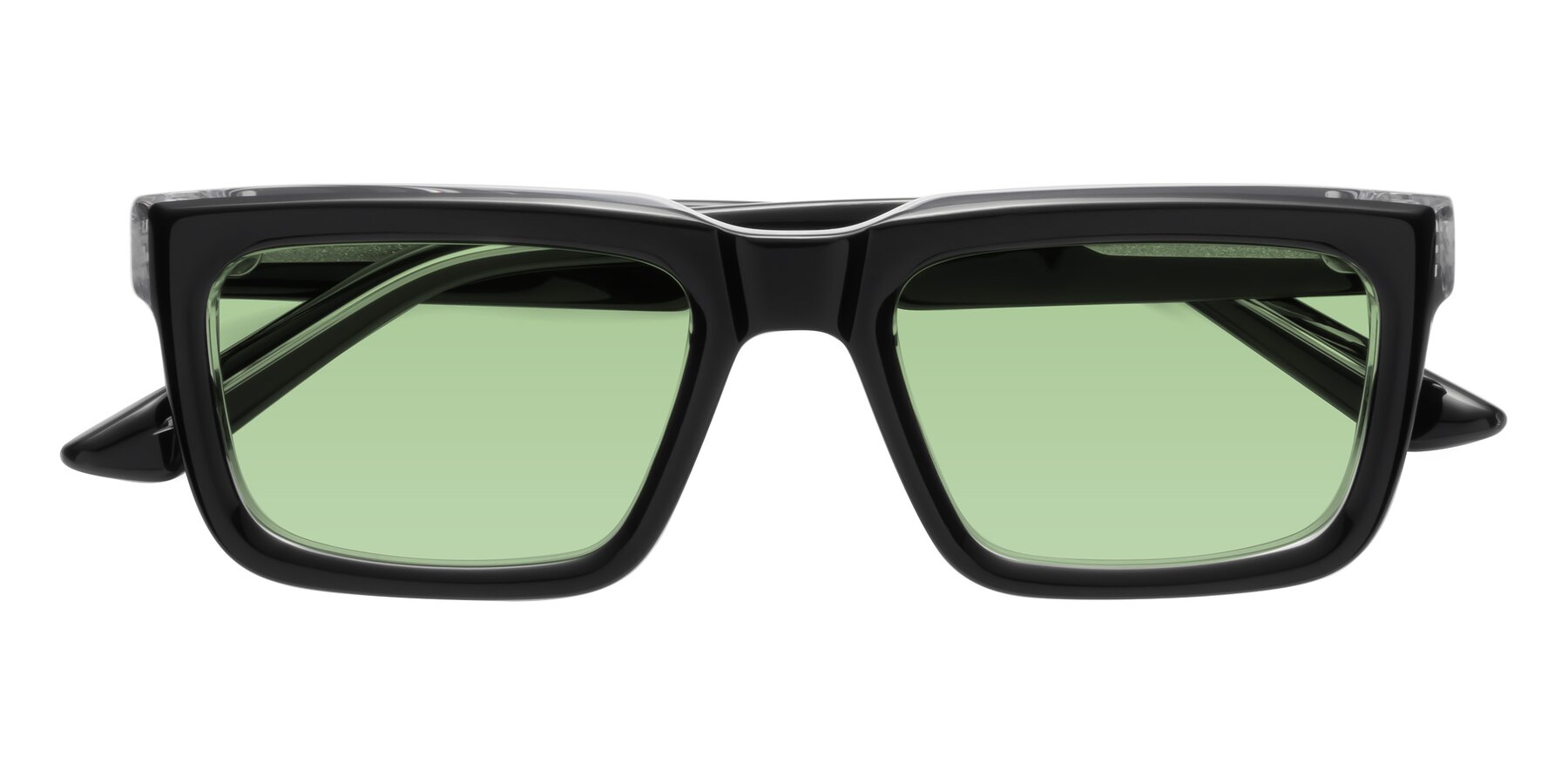 Folded Front of Roth in Black-Clear with Medium Green Tinted Lenses