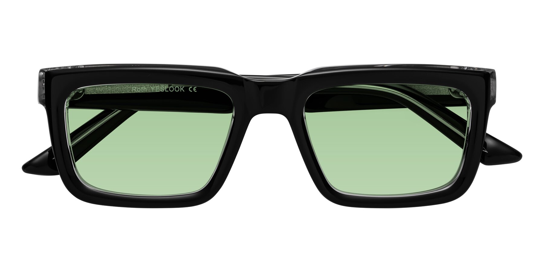 Folded Front of Roth in Black-Clear with Medium Green Tinted Lenses