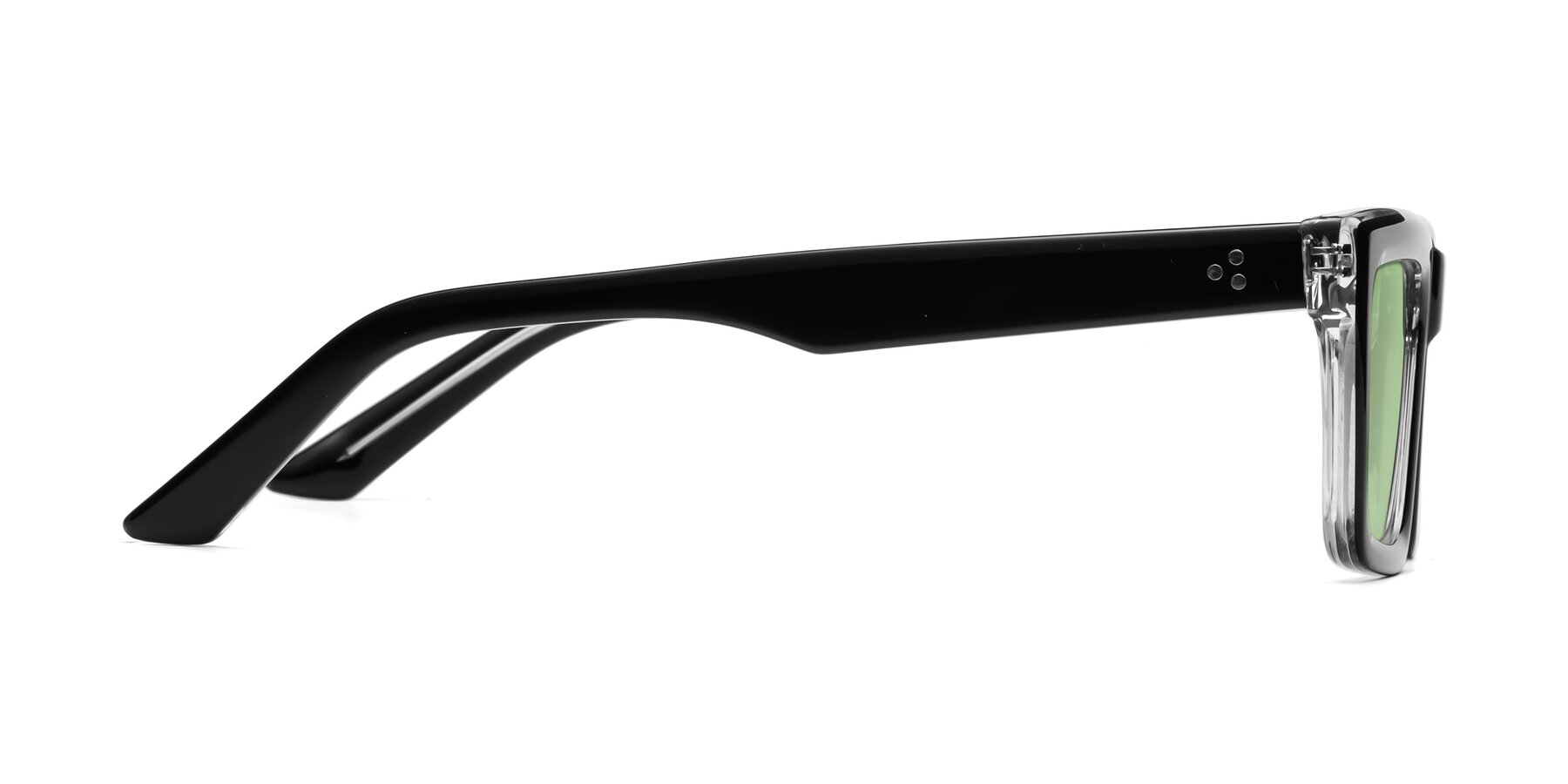 Side of Roth in Black-Clear with Medium Green Tinted Lenses