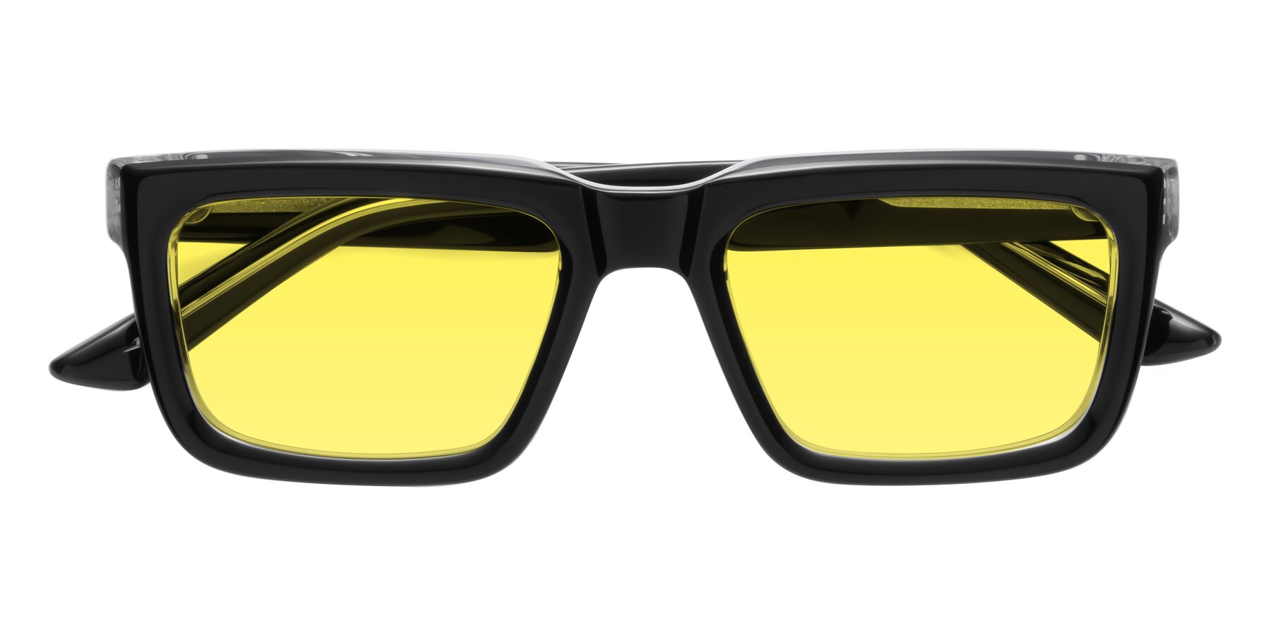 Folded Front of Roth in Black-Clear with Medium Yellow Tinted Lenses