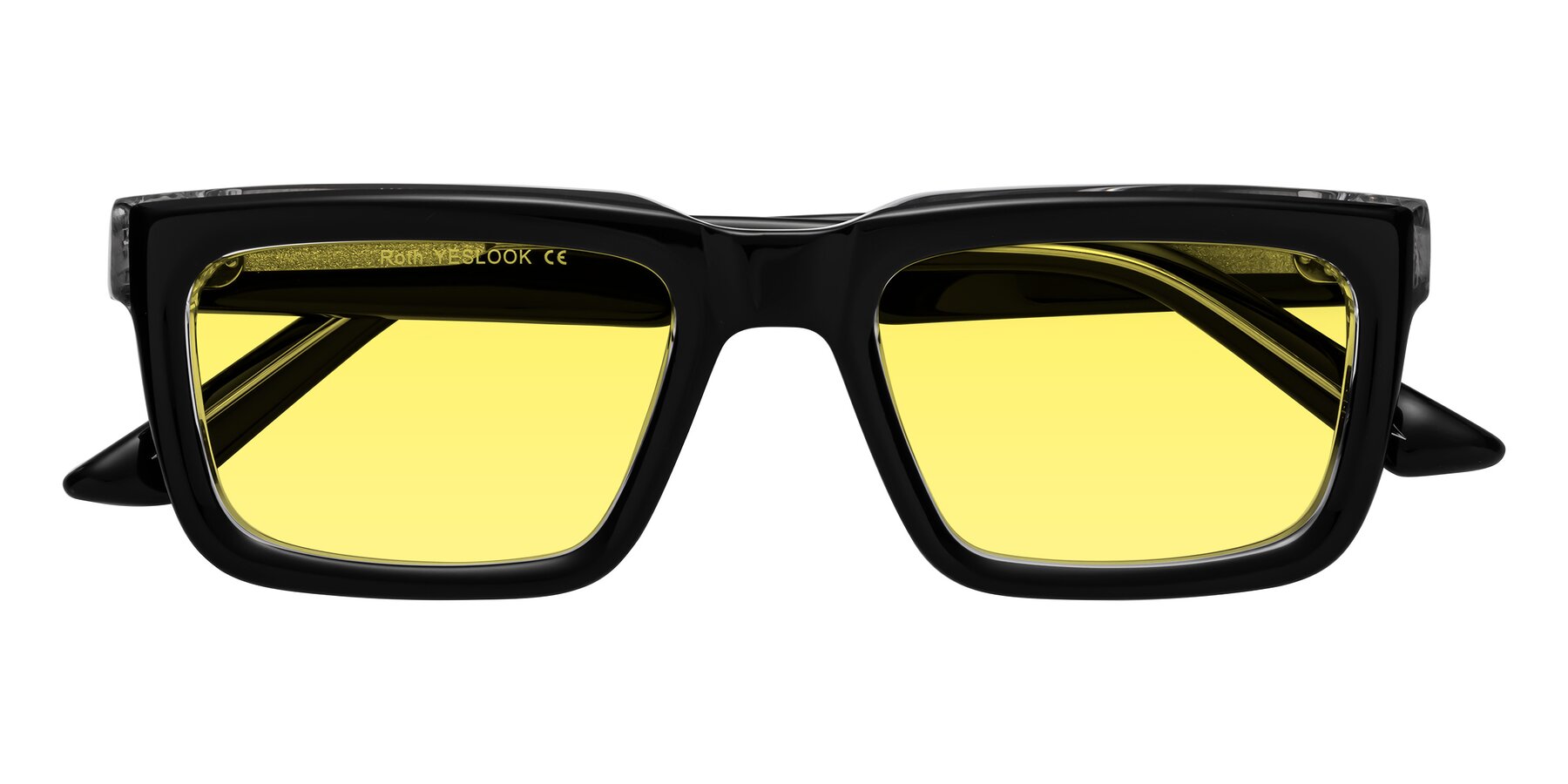 Folded Front of Roth in Black-Clear with Medium Yellow Tinted Lenses