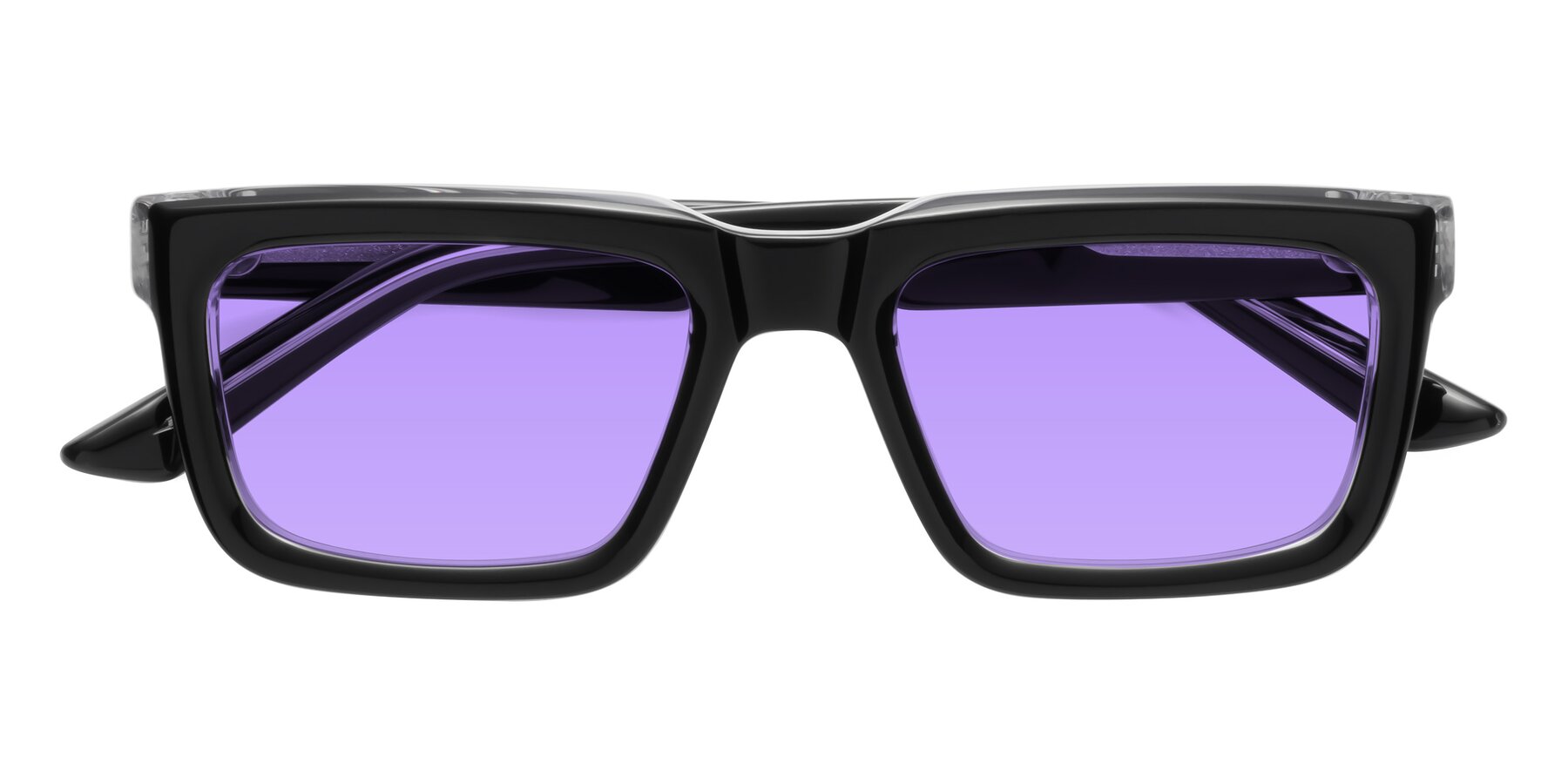 Folded Front of Roth in Black-Clear with Medium Purple Tinted Lenses