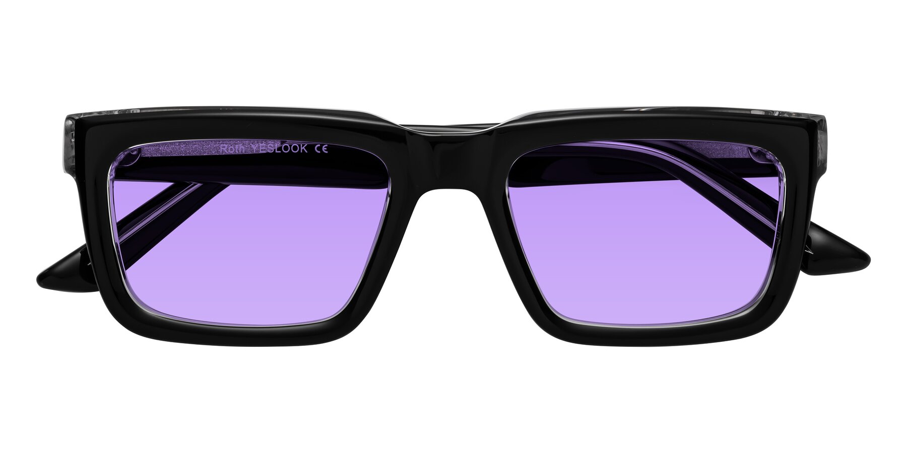 Folded Front of Roth in Black-Clear with Medium Purple Tinted Lenses