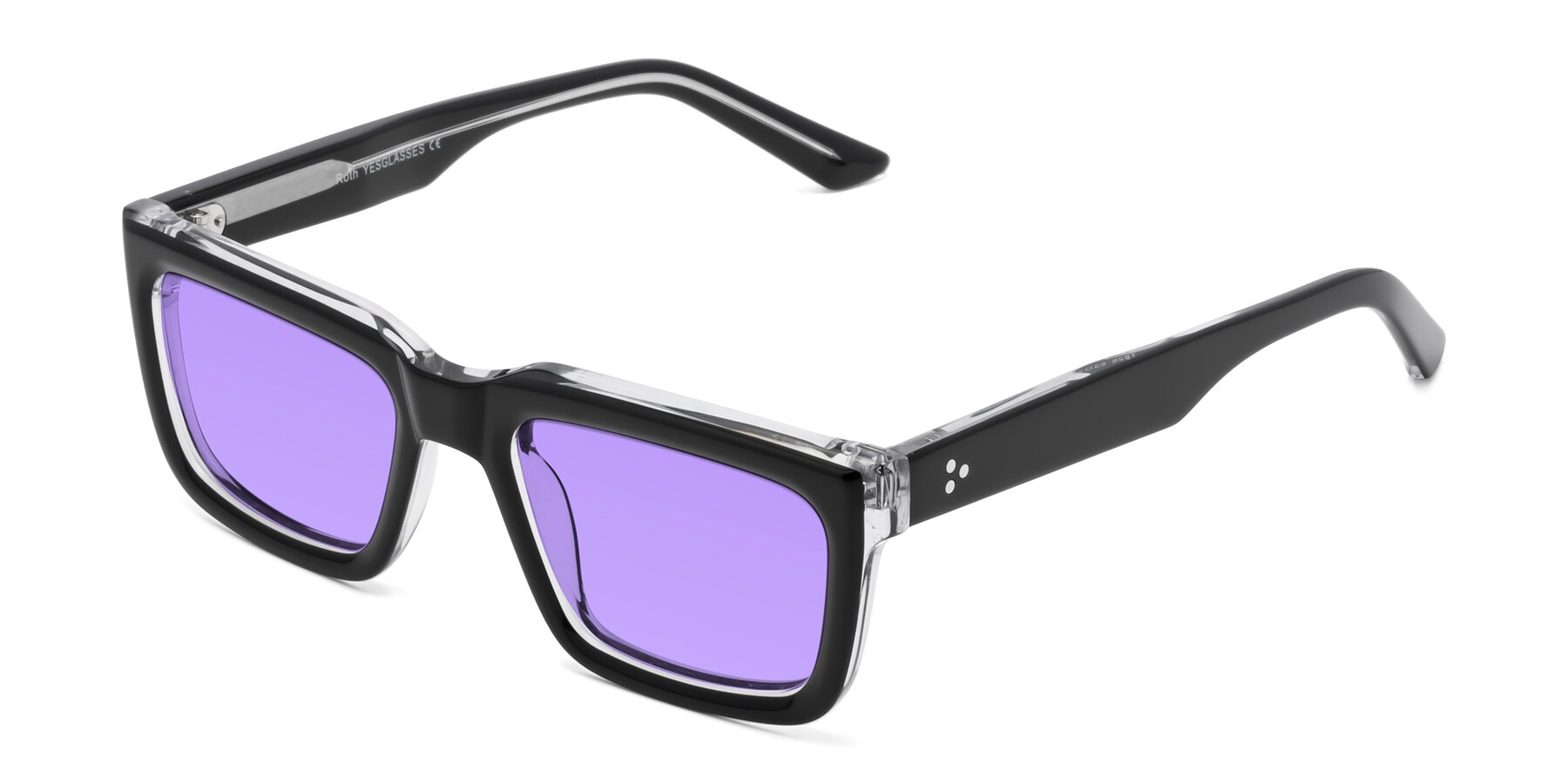 Angle of Roth in Black-Clear with Medium Purple Tinted Lenses