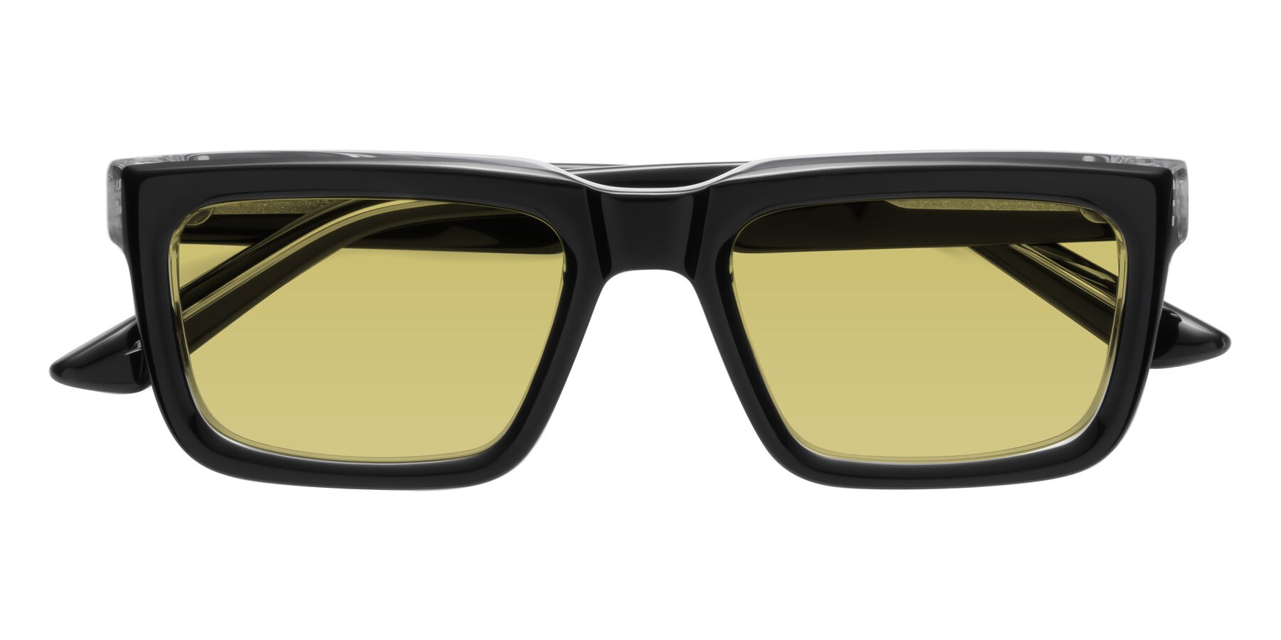 Folded Front of Roth in Black-Clear with Medium Champagne Tinted Lenses