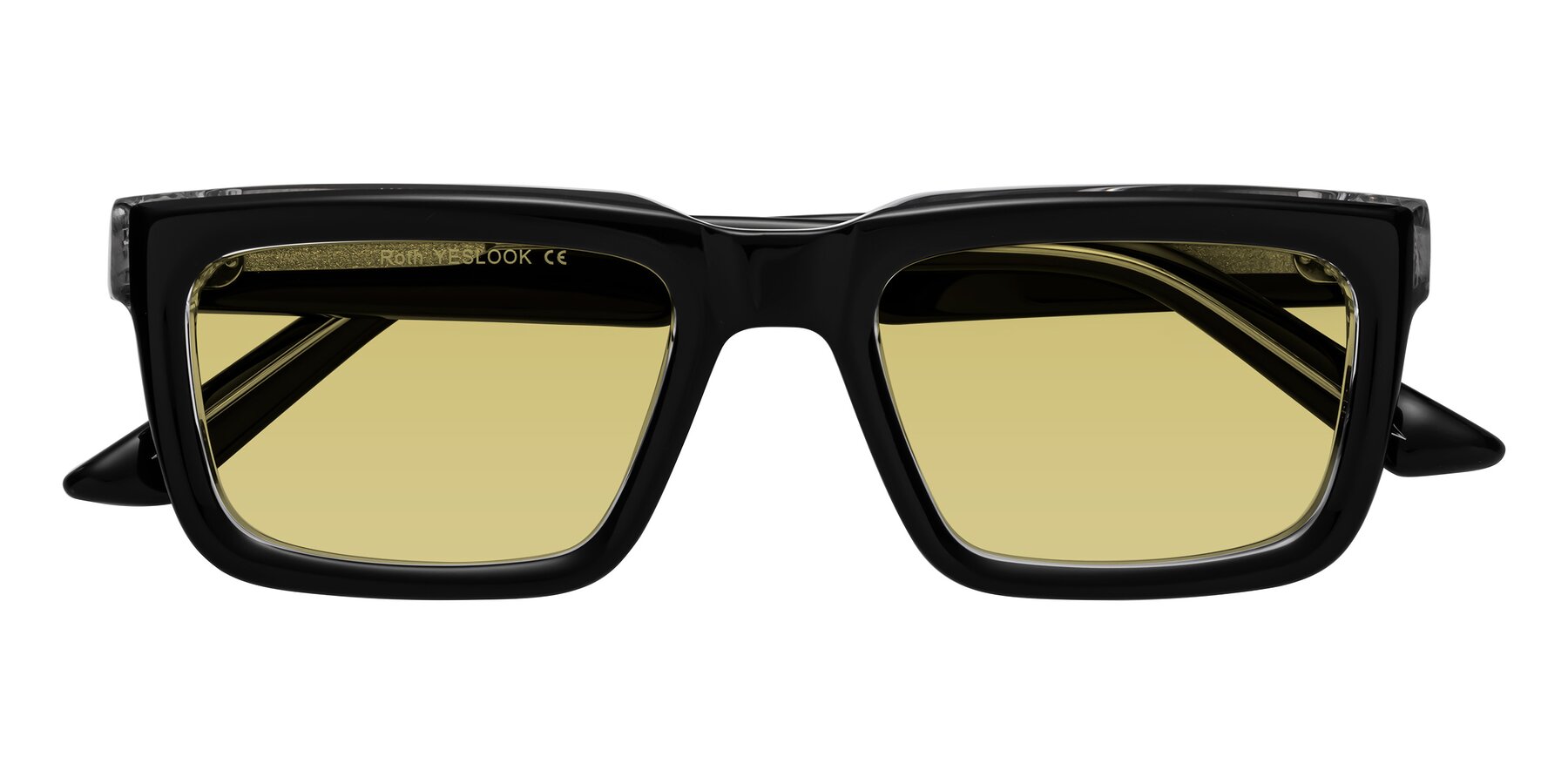 Folded Front of Roth in Black-Clear with Medium Champagne Tinted Lenses