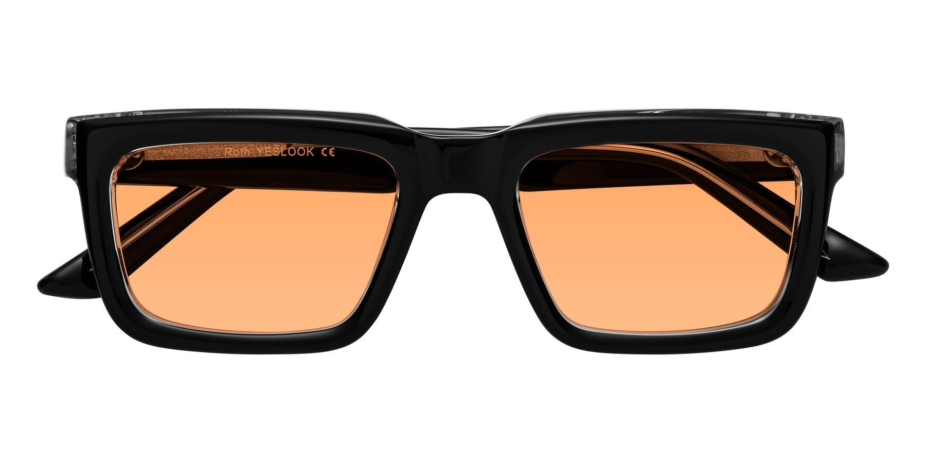 Folded Front of Roth in Black-Clear with Medium Orange Tinted Lenses