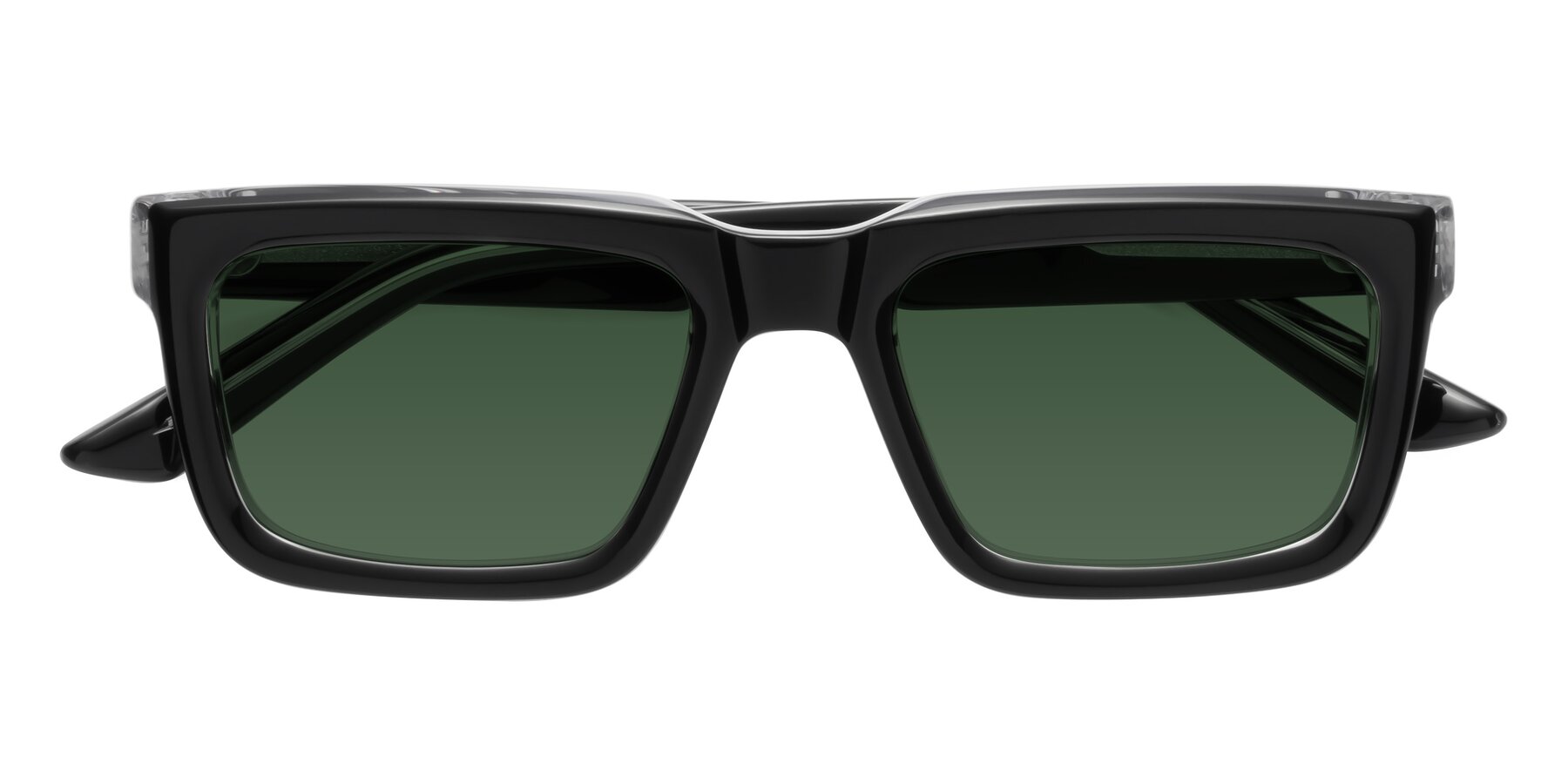 Folded Front of Roth in Black-Clear with Green Tinted Lenses