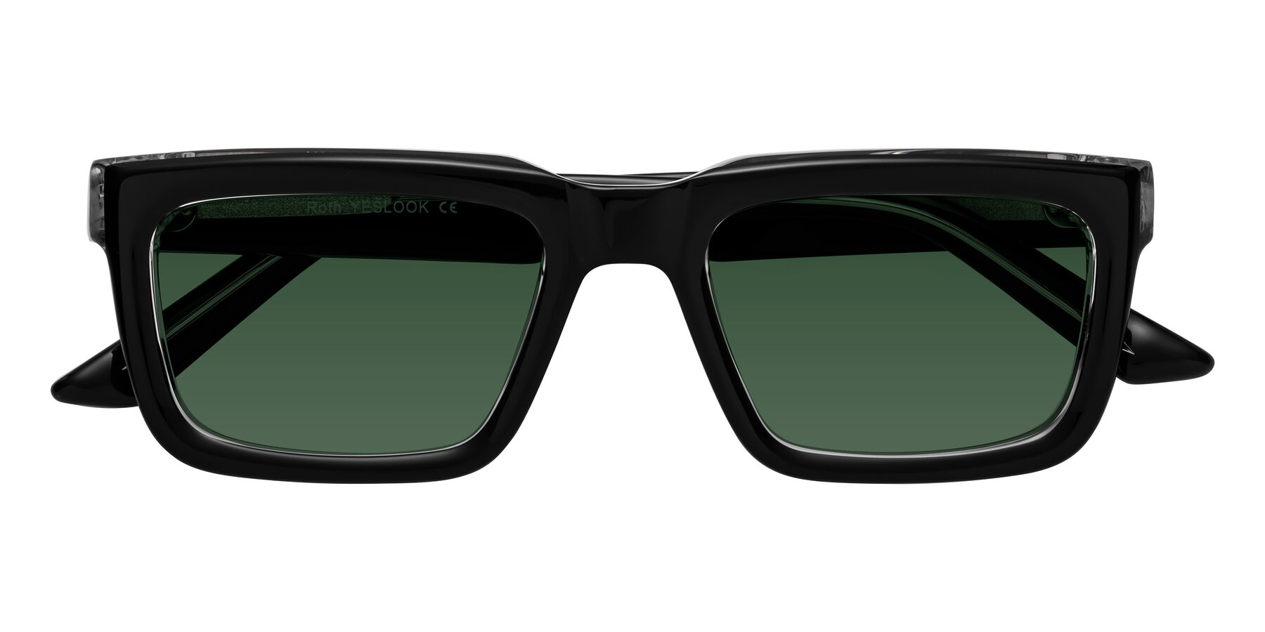 Folded Front of Roth in Black-Clear with Green Tinted Lenses