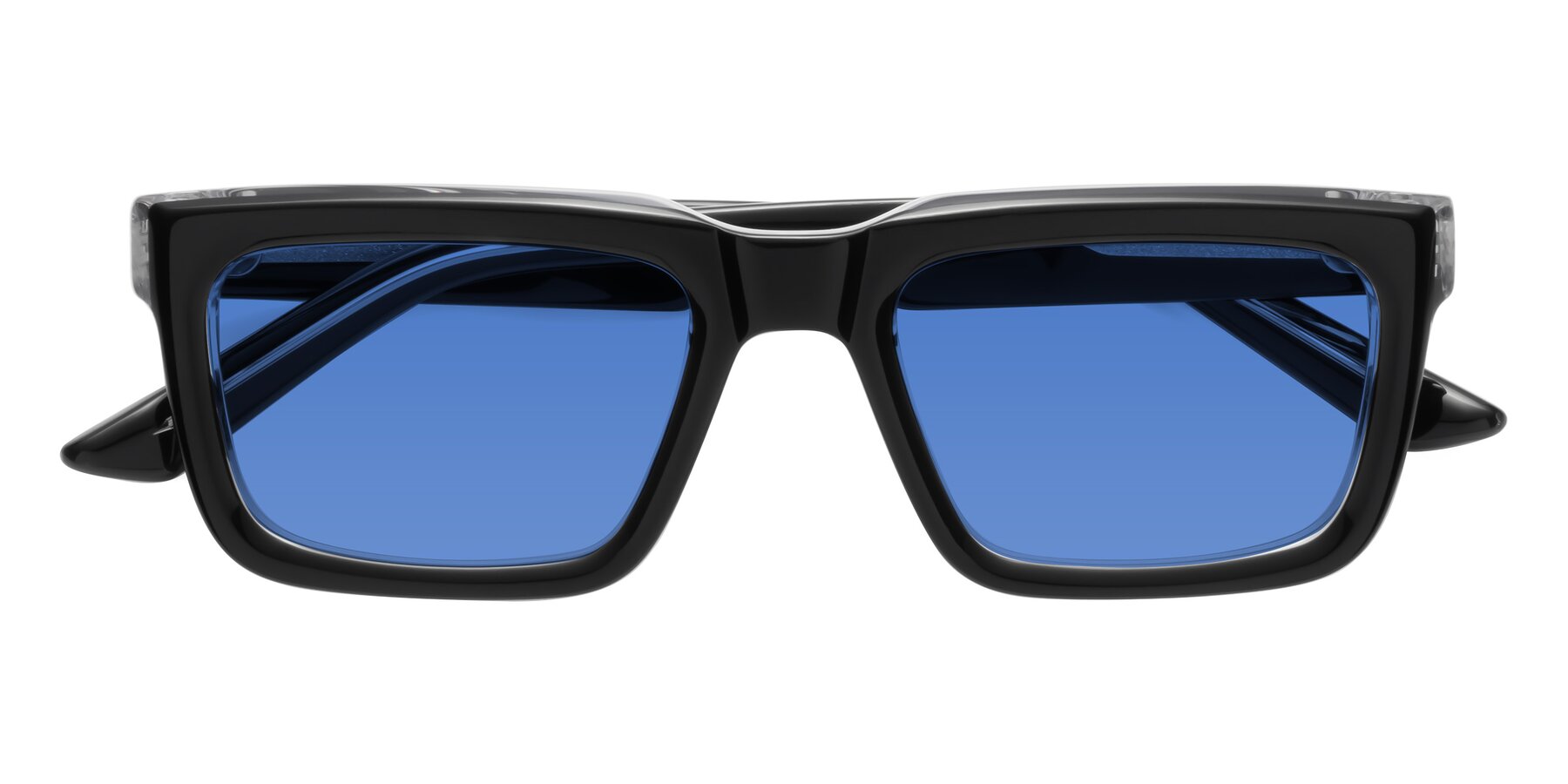 Folded Front of Roth in Black-Clear with Blue Tinted Lenses