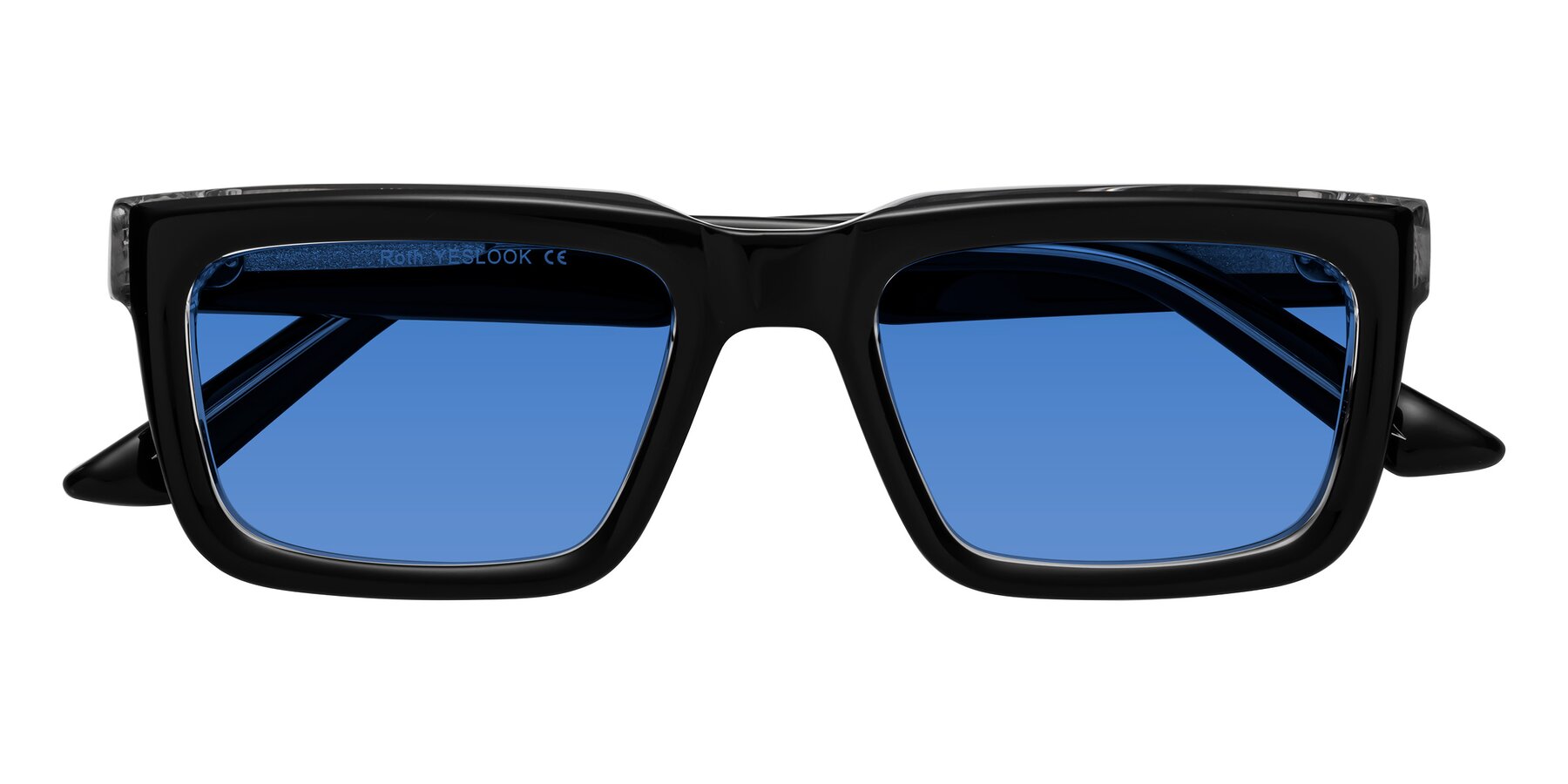 Folded Front of Roth in Black-Clear with Blue Tinted Lenses